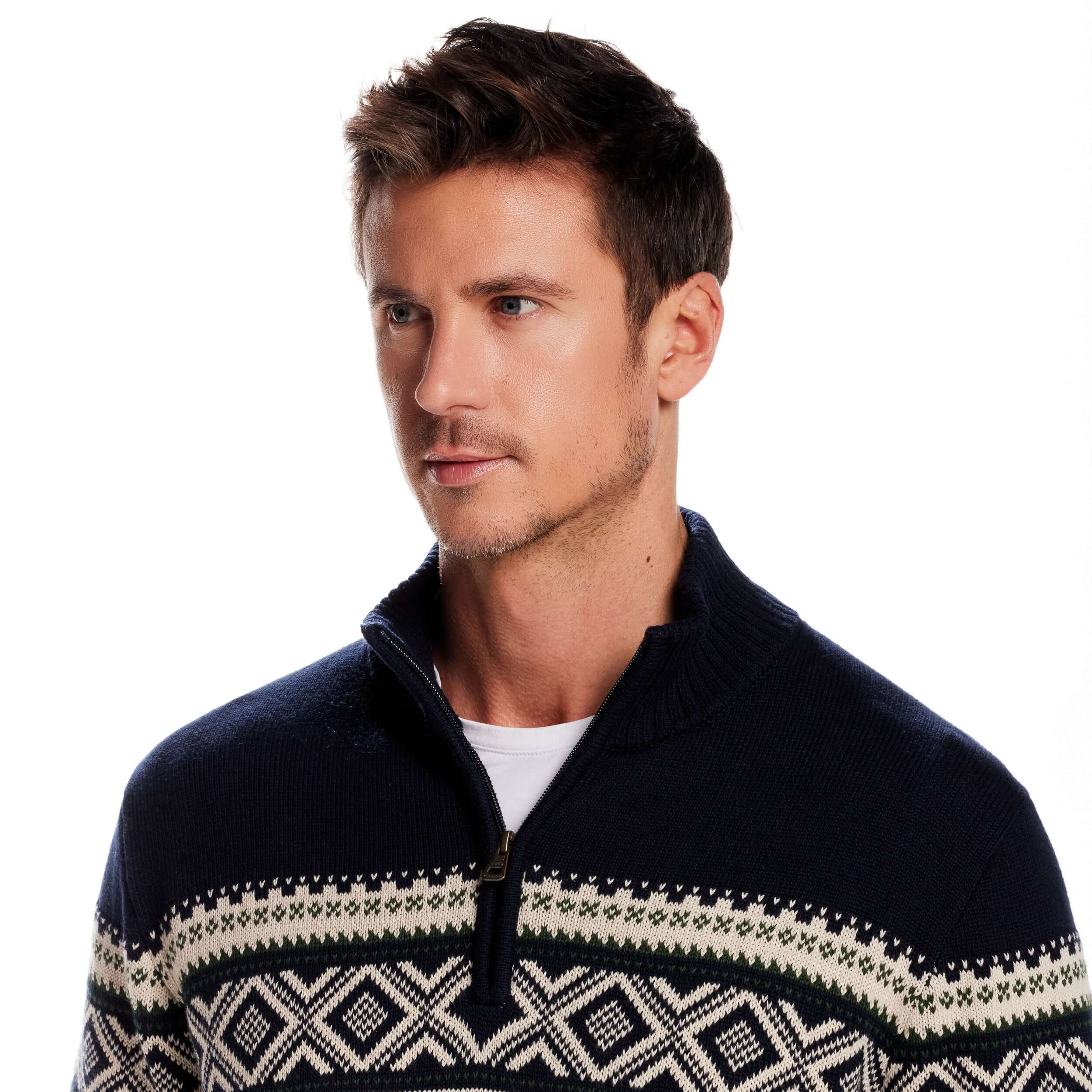 Nordic Quarter Zip Sweater In Dark Navy