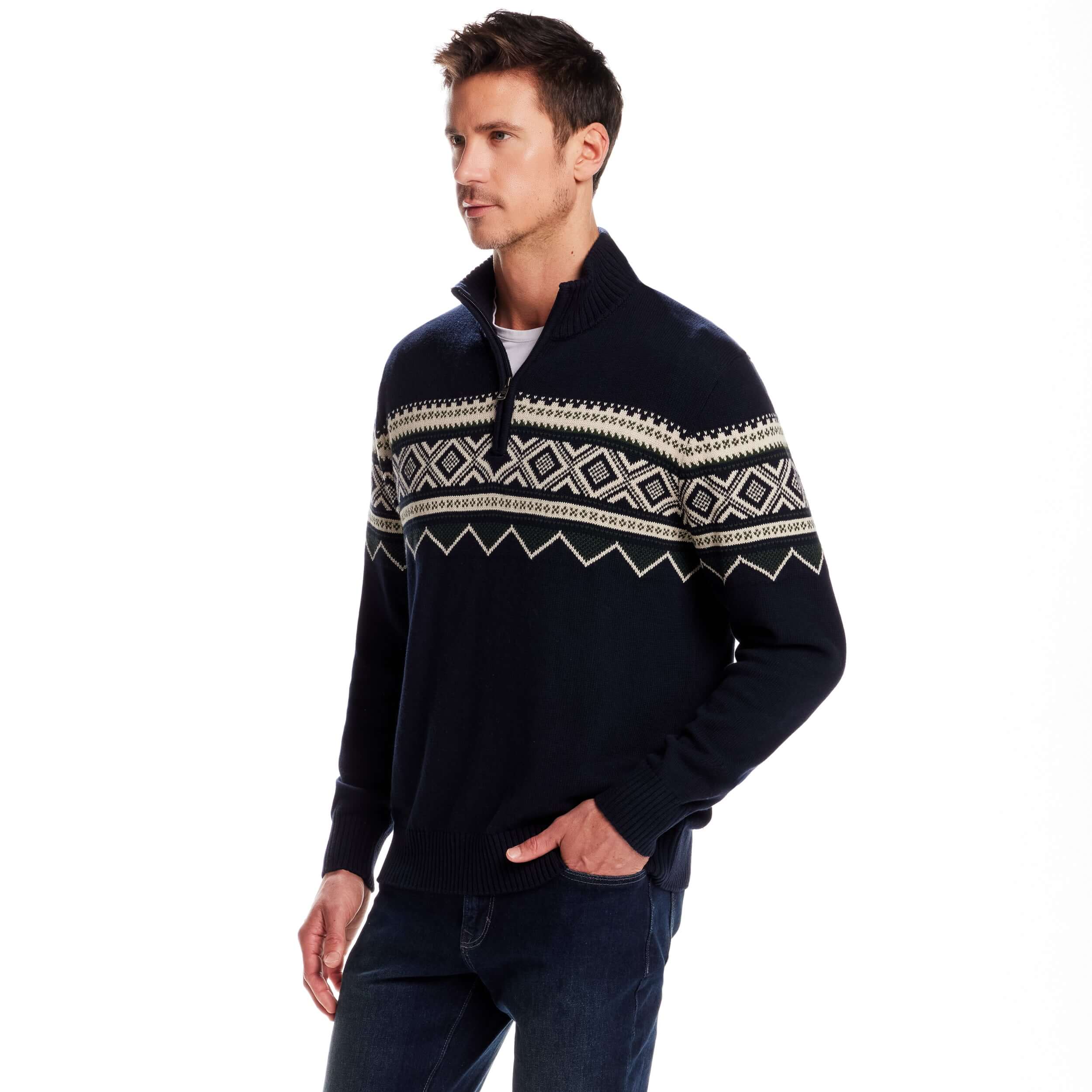 Nordic Quarter Zip Sweater In Dark Navy