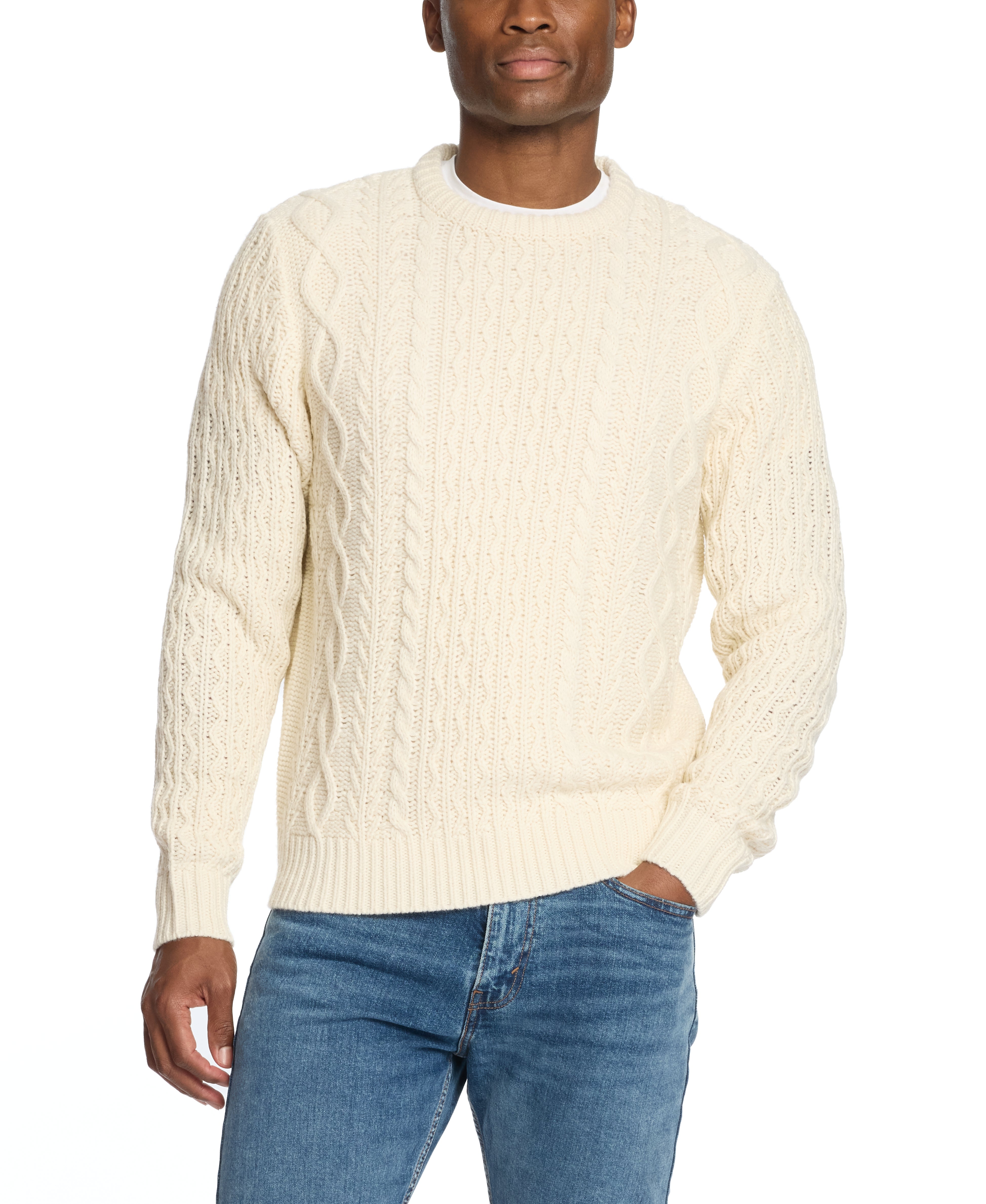 Zig Zag Cable Knit Crew In Ecru | Sweaters | Weatherproof Vintage