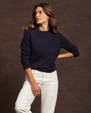 Women's Cashmere Long Sleeve Solid Crew In Dark Navy