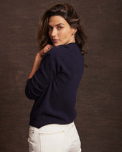 Women's Cashmere Long Sleeve Solid Crew In Dark Navy