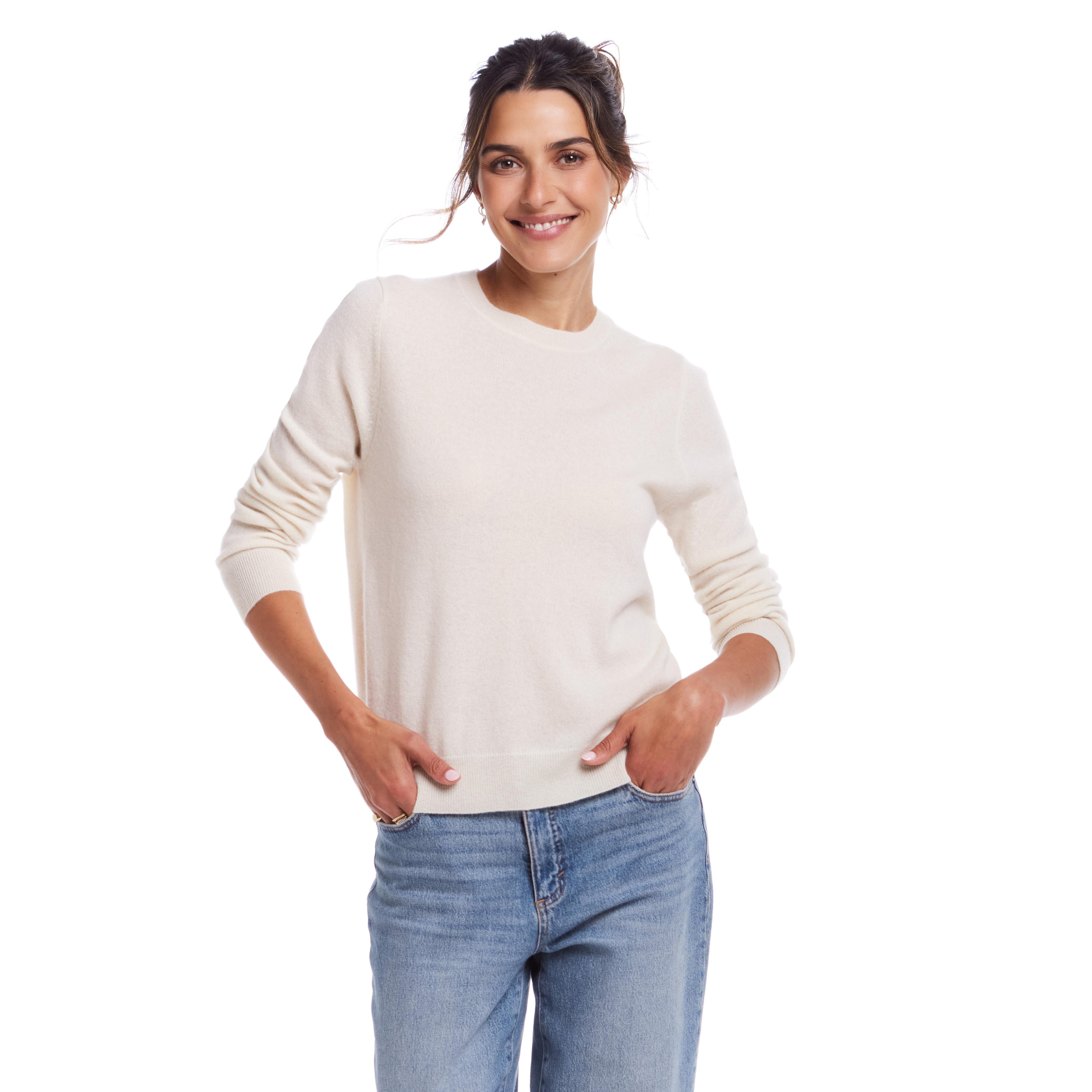 LADIES CASHMERE L/S SOLID CREW in PINK (F2640688WV)