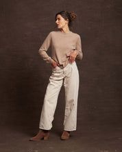 Women's Cashmere Long Sleeve Solid Crew In Taupe Heather