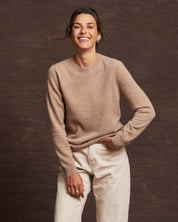 Women's Cashmere Long Sleeve Solid Crew In Taupe Heather