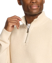 Waffle Texture Quarter Zip Sweater in Ecru