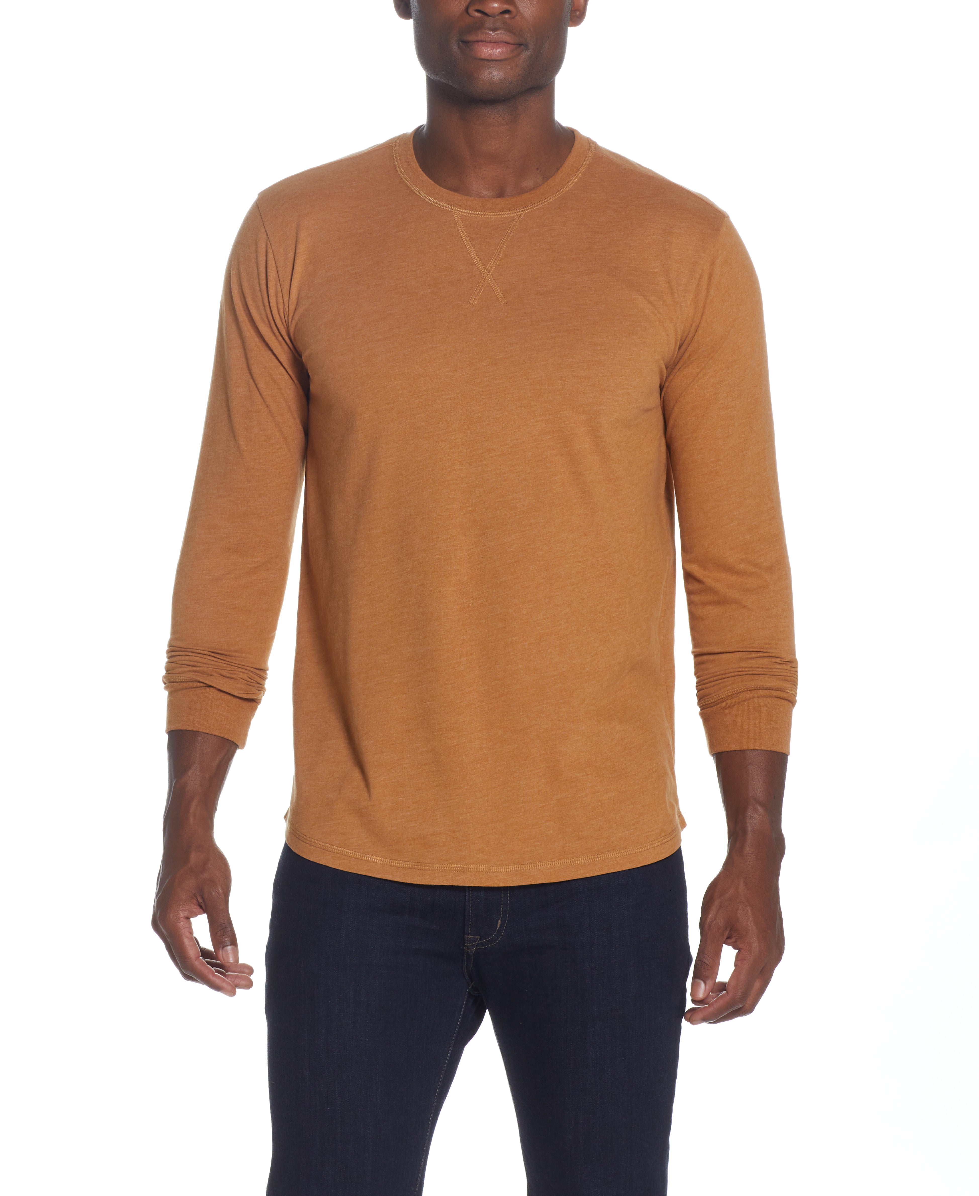 Long Sleeve Brushed Jersey Crew In Cathay Spice | Crafted Knits | Weatherproof Vintage