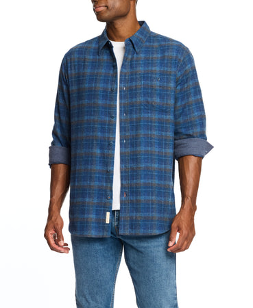 Long Sleeve Brushed Flannel In Ink Blue Weatherproof Vintage