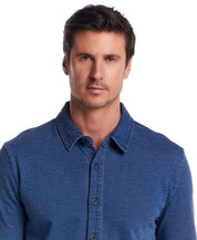 Long Sleeve Coatfront Knit in Medium Indigo