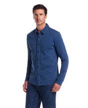 Long Sleeve Coatfront Knit in Medium Indigo