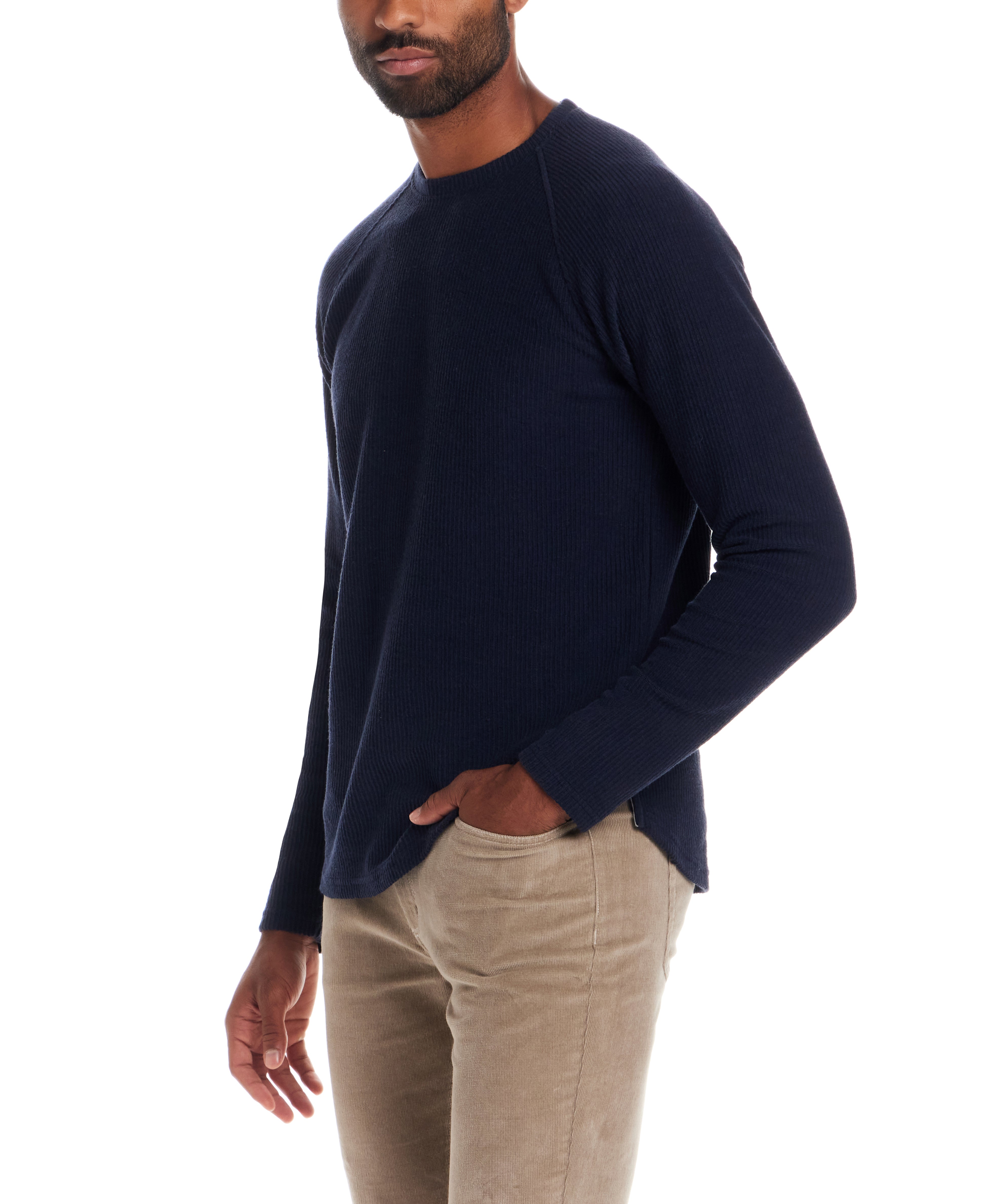 Long Sleeve Raglan Crew Neck in Navy