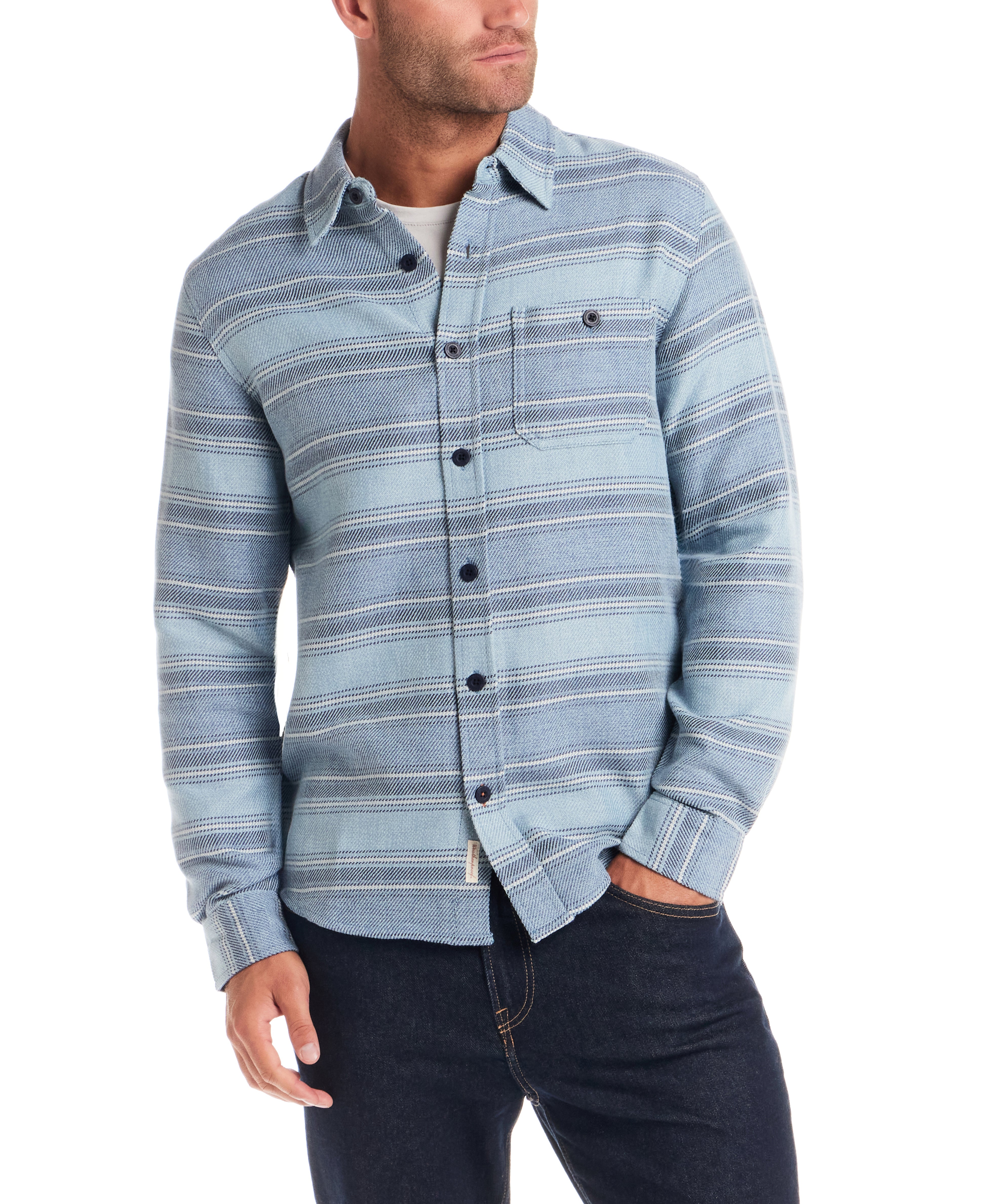 Horizontal Twill Stripe Shirt in Blue