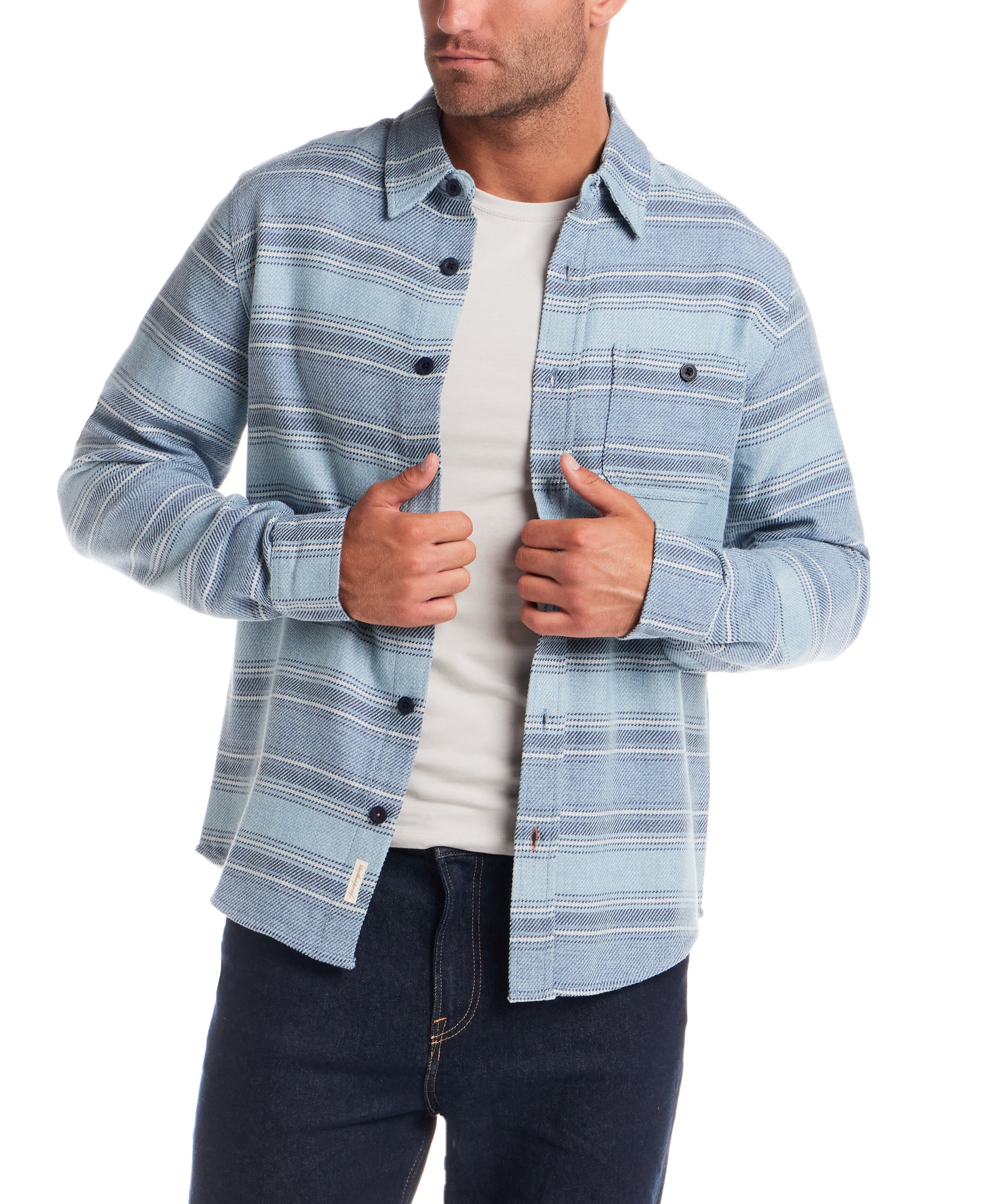 Horizontal Twill Stripe Shirt in Blue