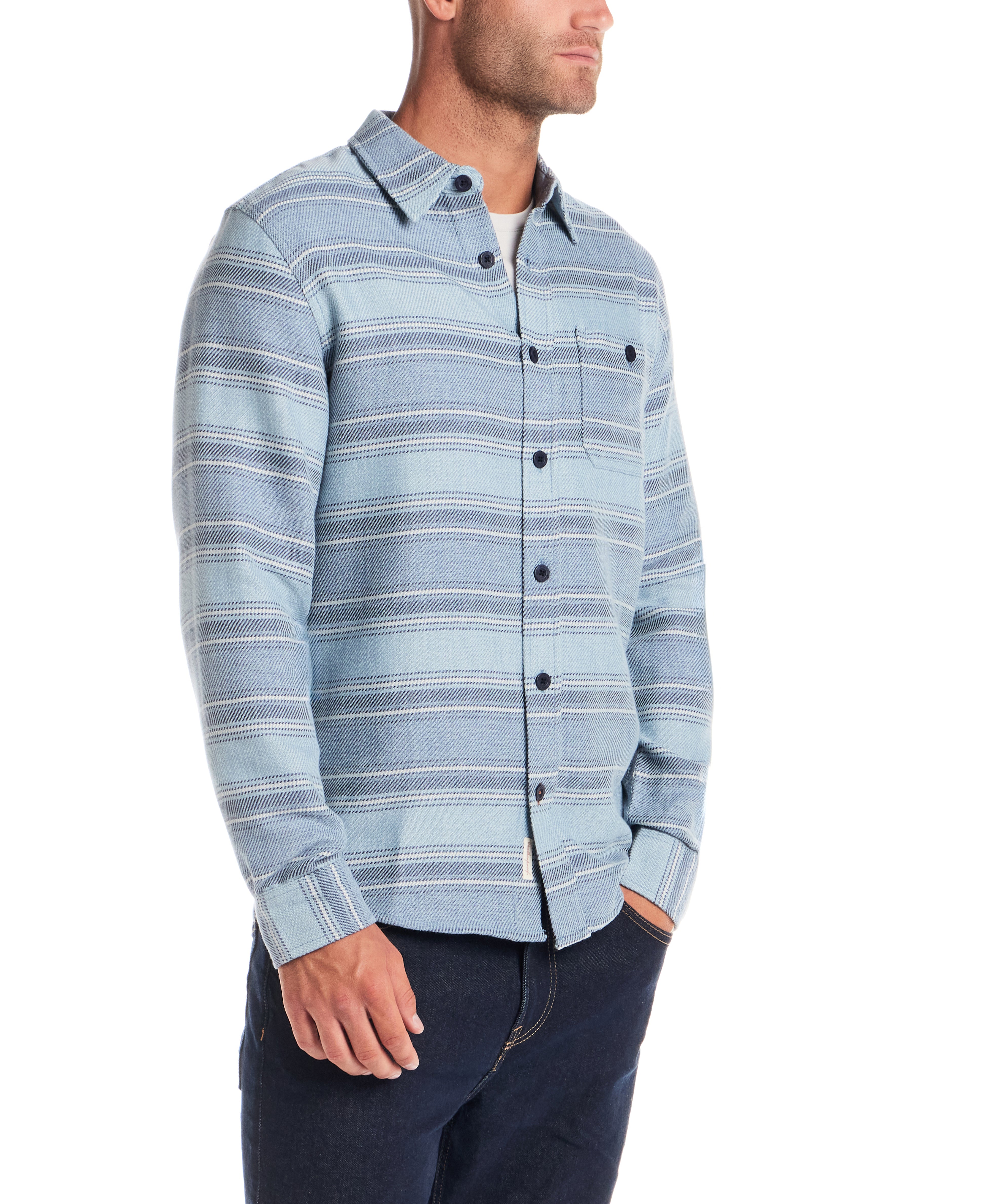 Horizontal Twill Stripe Shirt in Blue