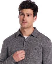 Long Sleeve Heathered Coatfront Knit in Moonless Night