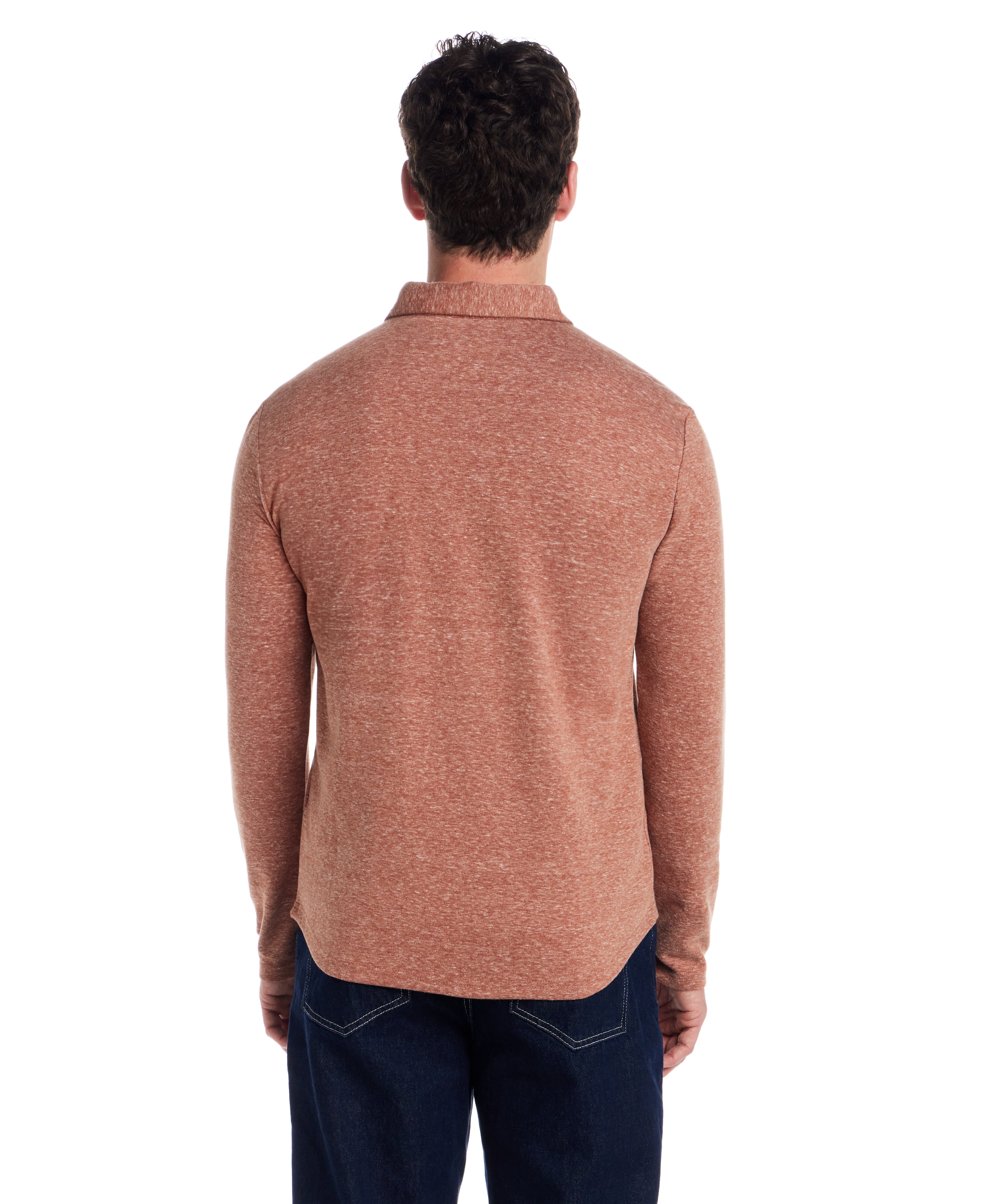 Long Sleeve Heathered Coatfront Knit in Ginger