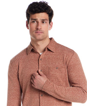Long Sleeve Heathered Coatfront Knit in Ginger