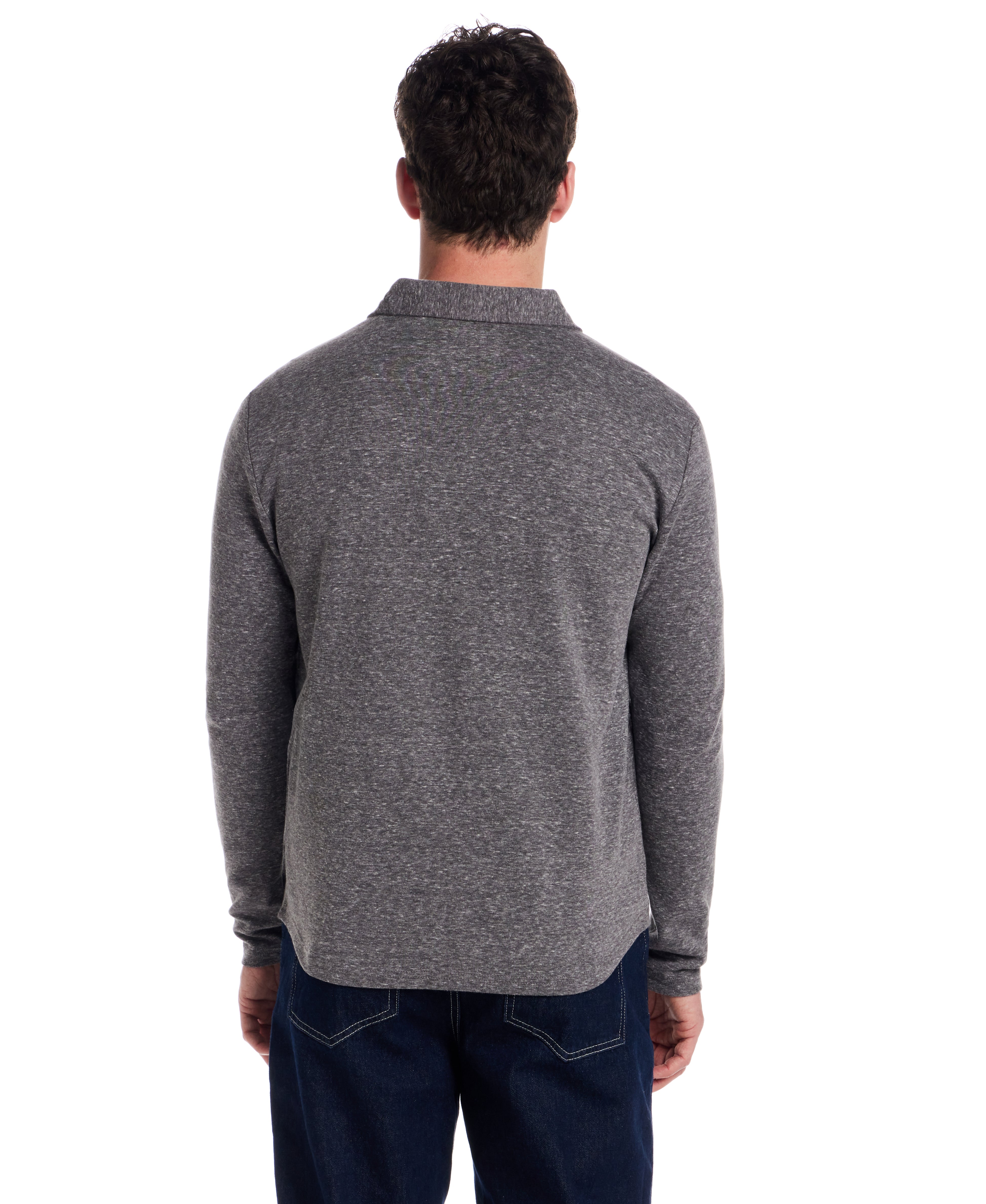 Long Sleeve Heathered Coatfront Knit in Moonless Night
