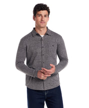 Long Sleeve Heathered Coatfront Knit in Moonless Night