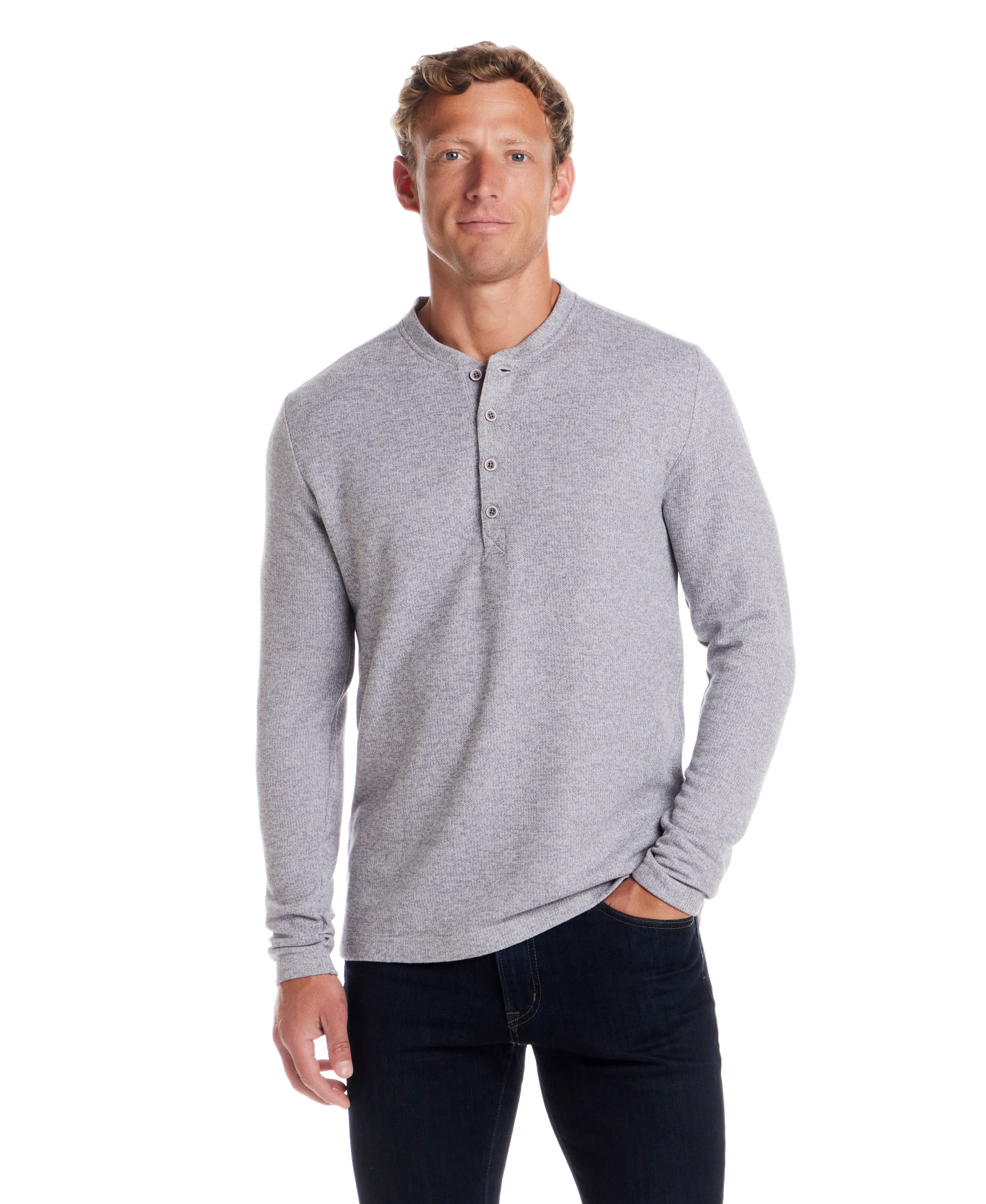 Long Sleeve Mixy Henley in Grey