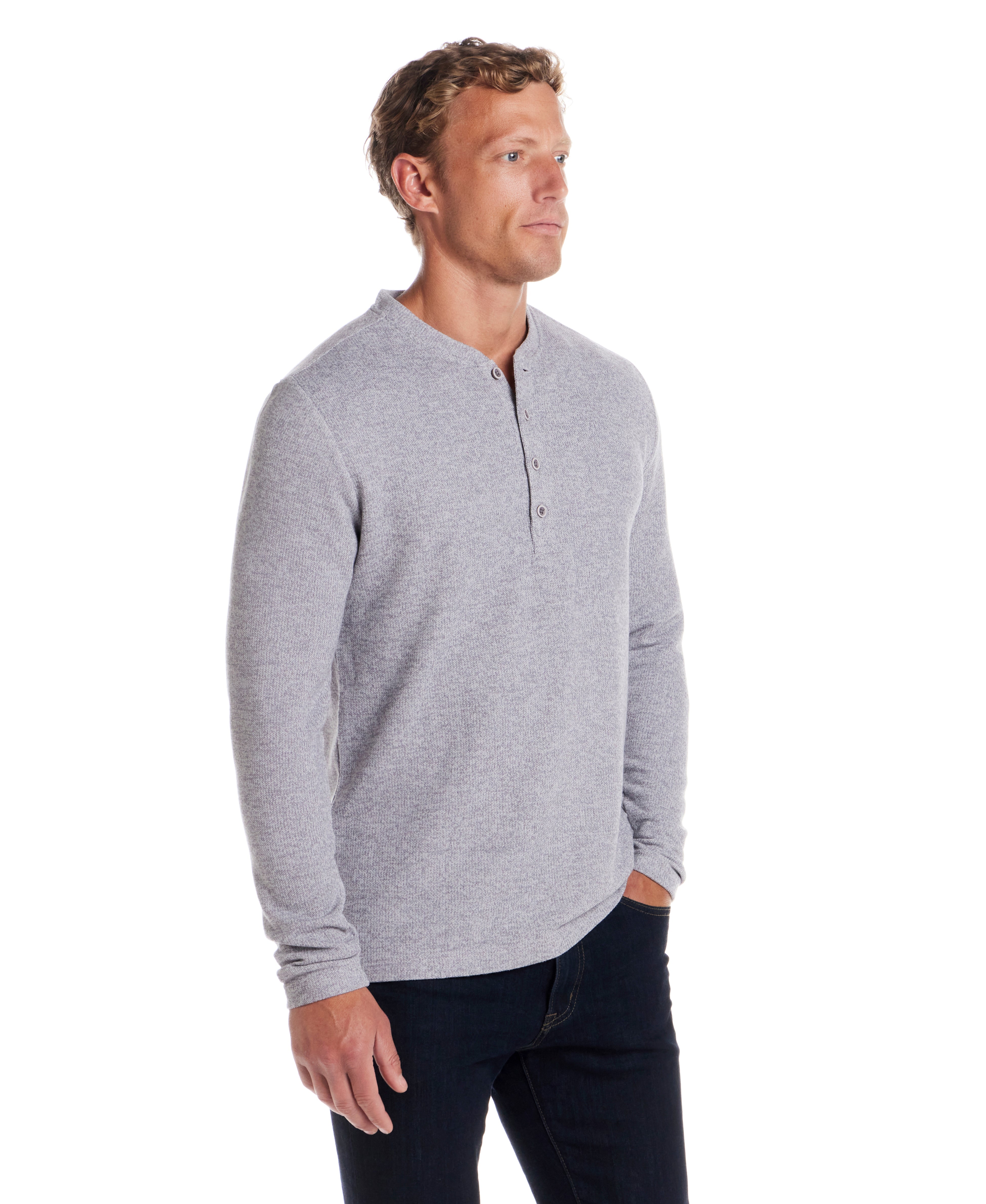 Long Sleeve Mixy Henley in Grey