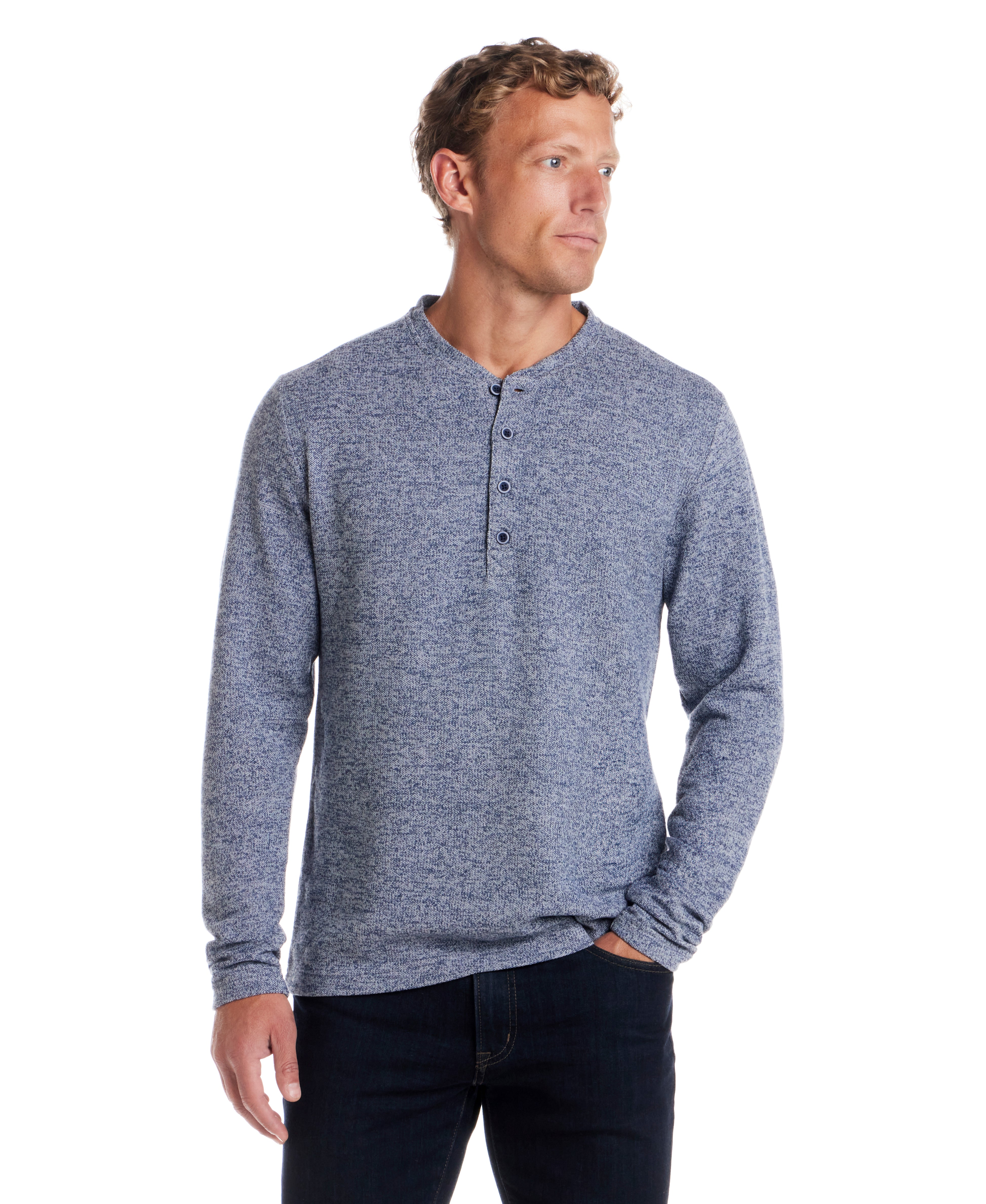 Long Sleeve Mixy Henley in Navy