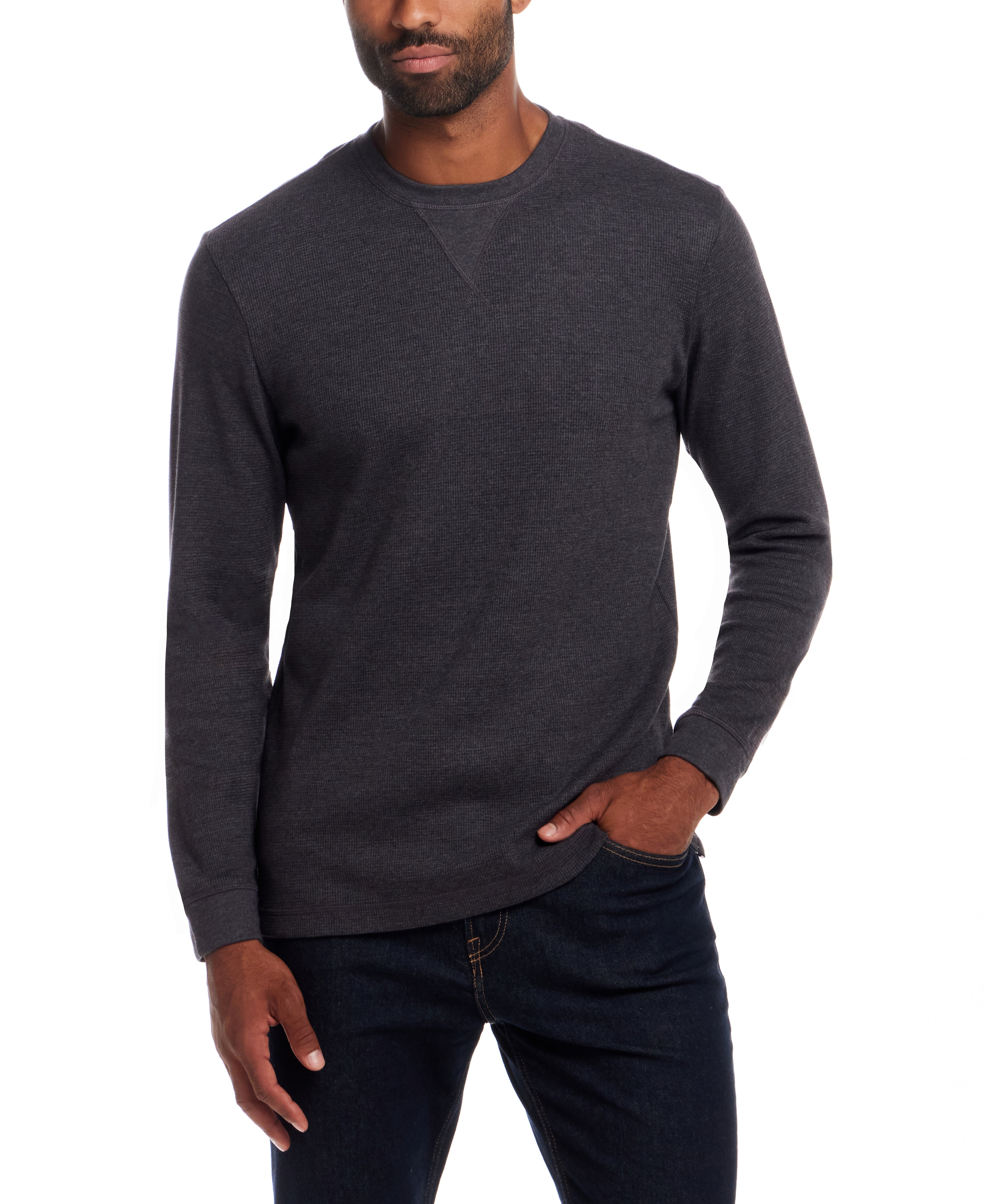 Long Sleeve Waffle Crew in Anthracite