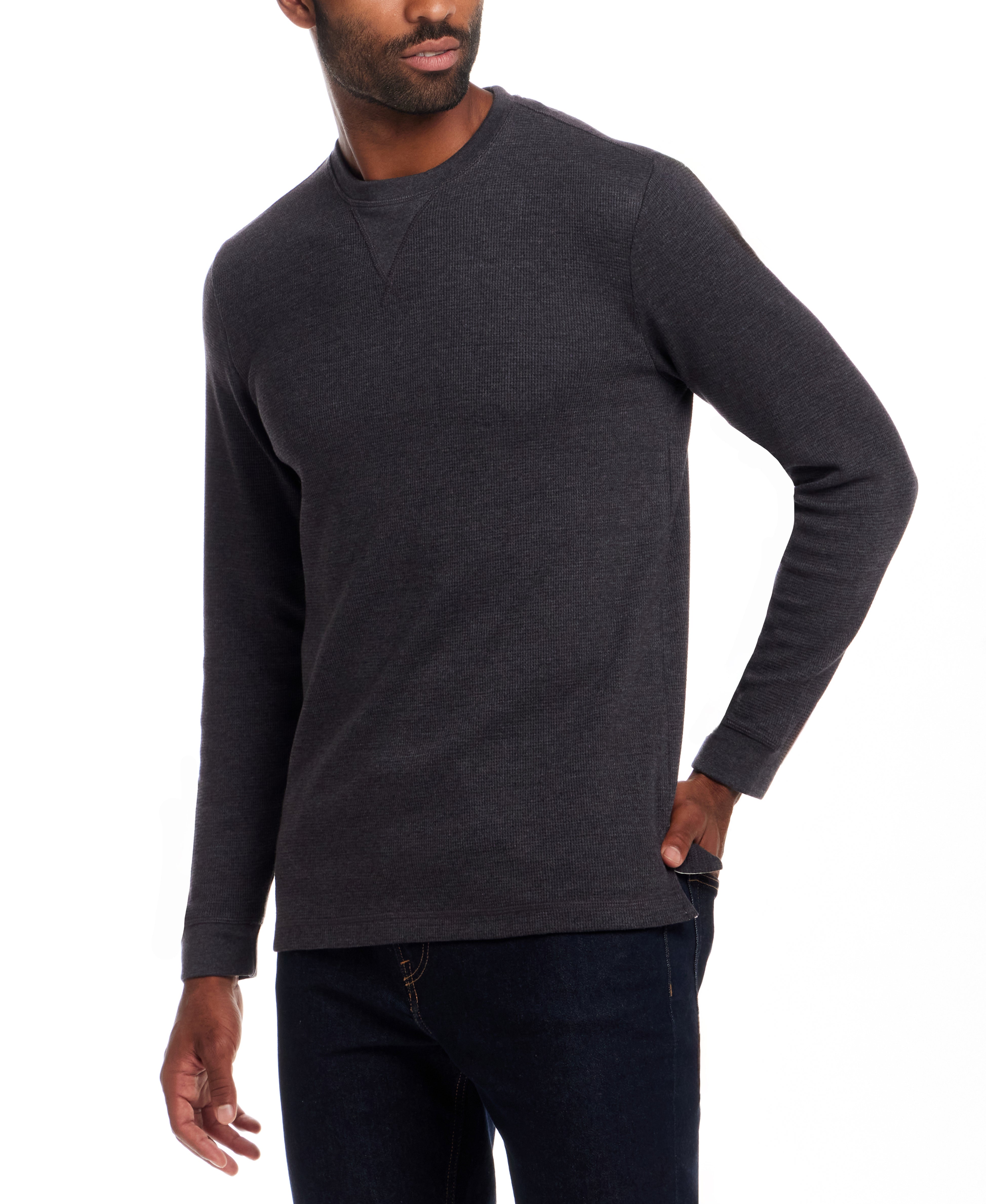 Long Sleeve Waffle Crew in Anthracite