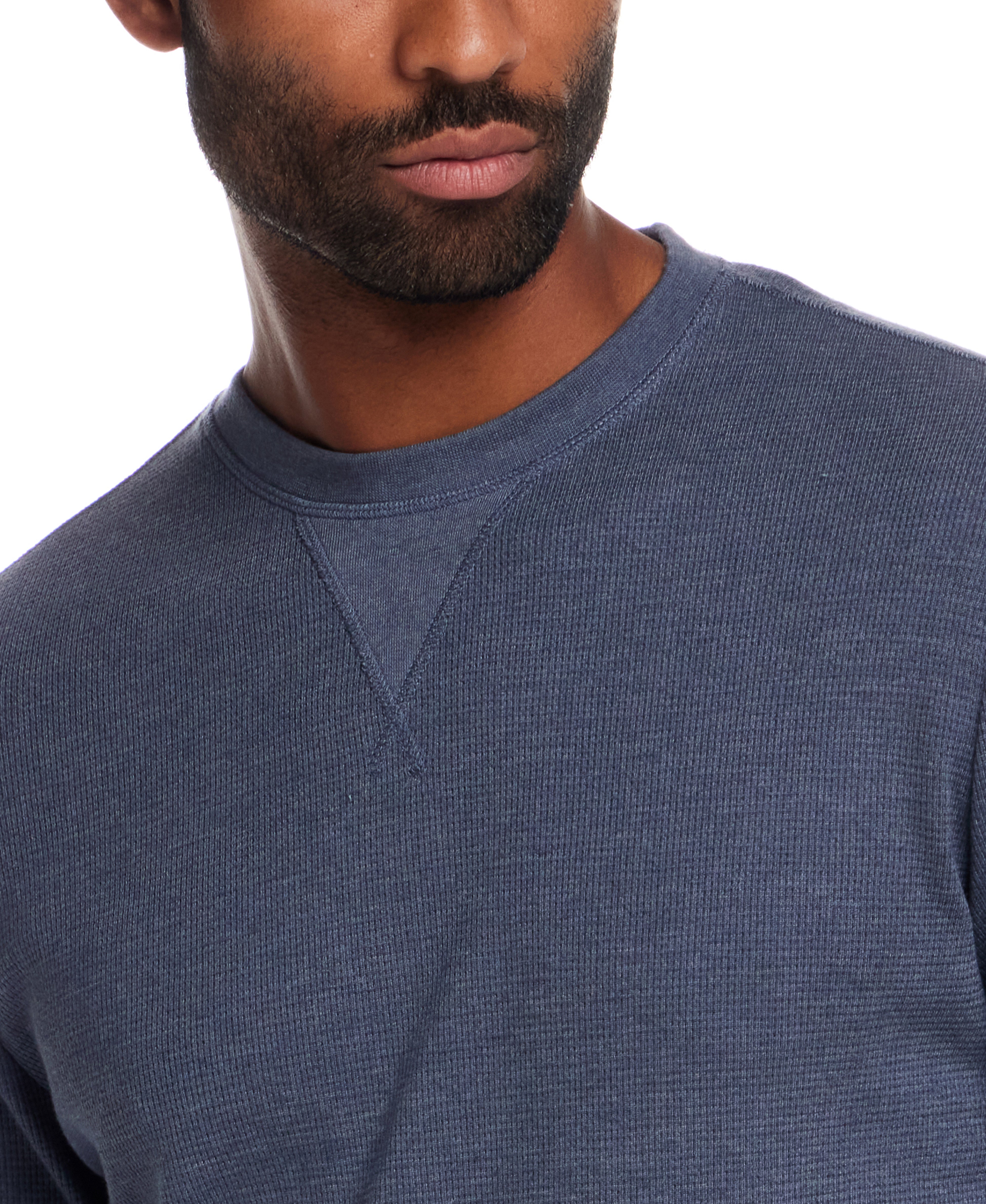 Long Sleeve Waffle Crew in Dark Navy Heather