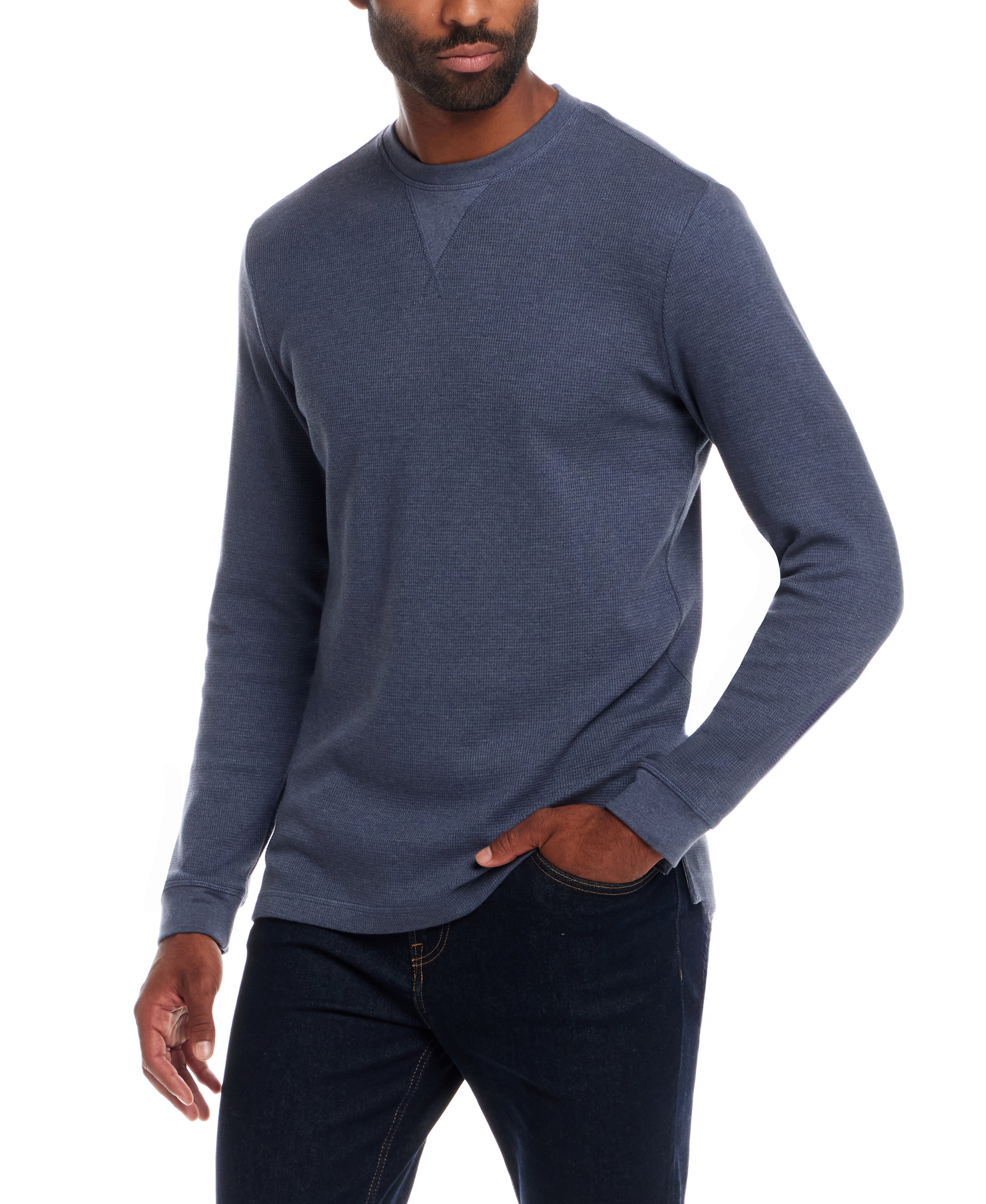 Long Sleeve Waffle Crew in Dark Navy Heather