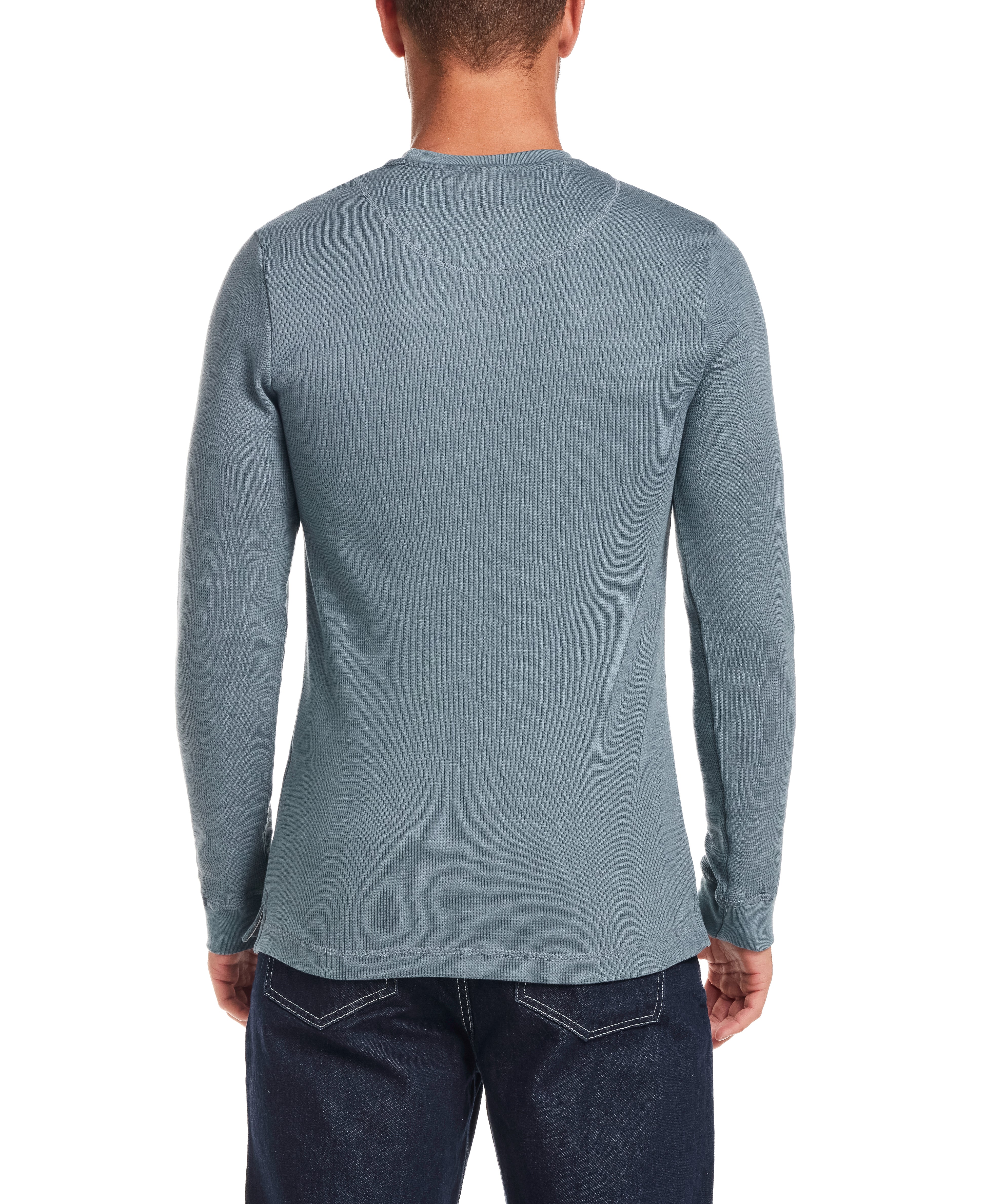 Long Sleeve Waffle Crew in Storm Blue