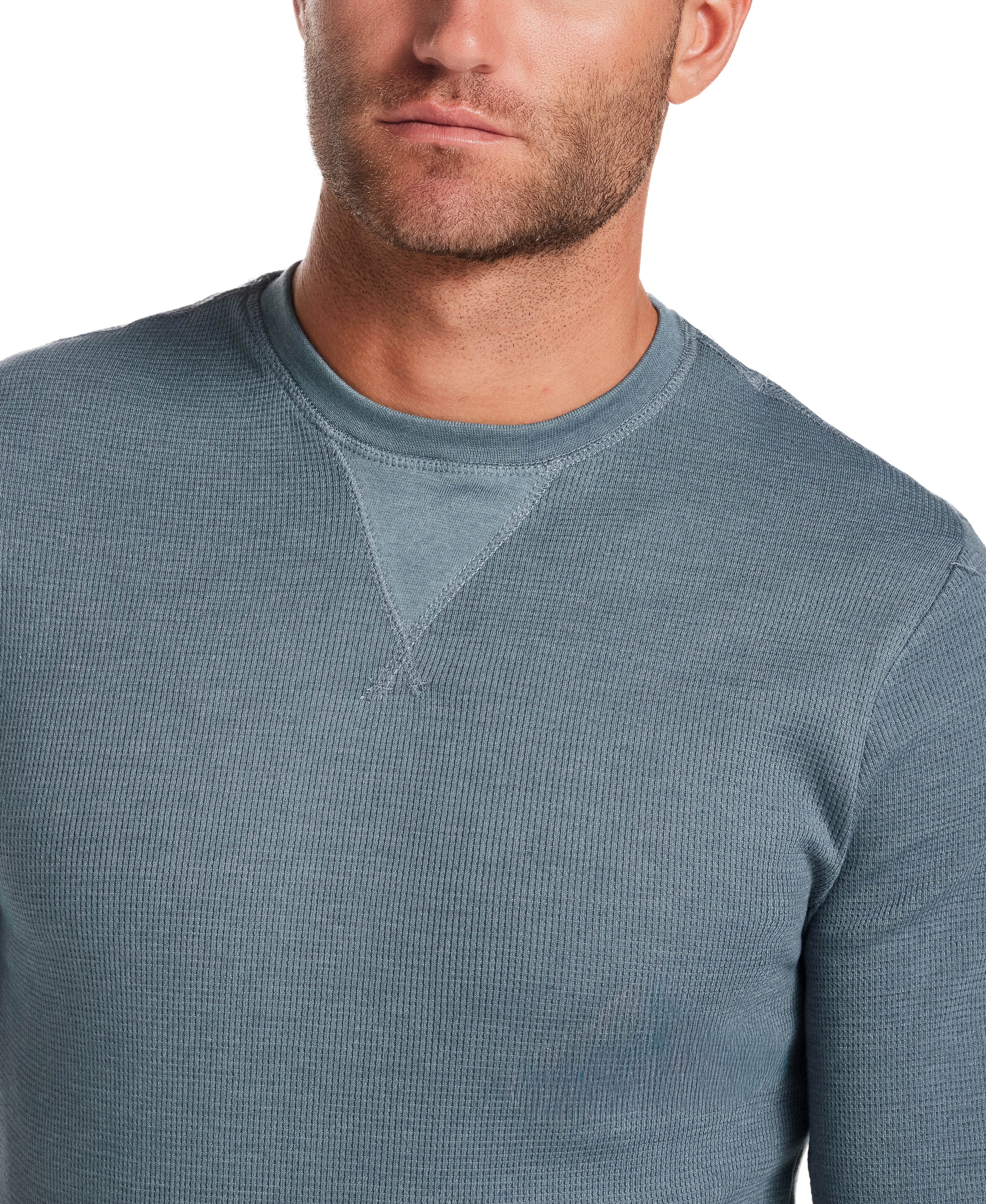 Long Sleeve Waffle Crew in Storm Blue
