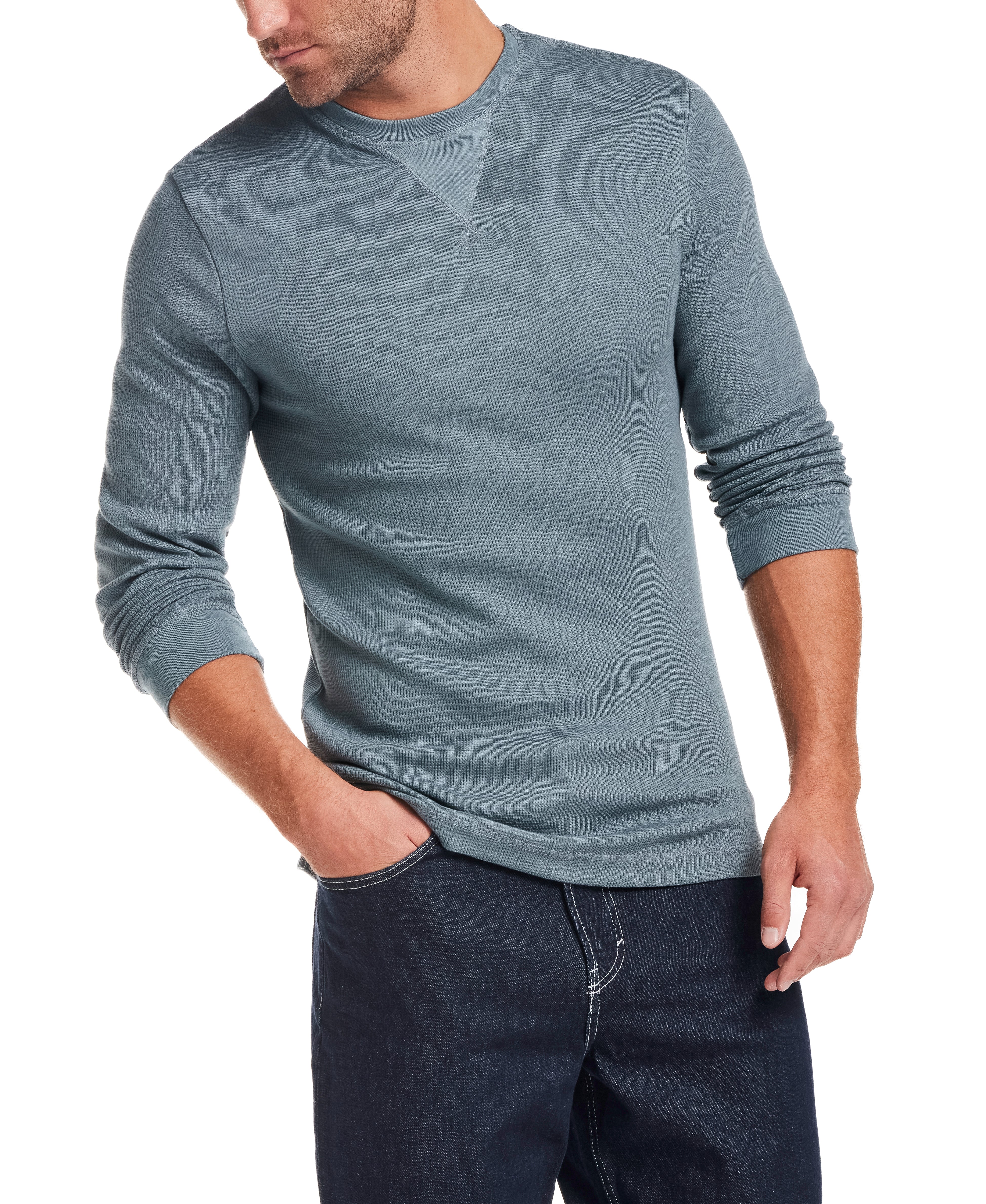 Long Sleeve Waffle Crew in Storm Blue