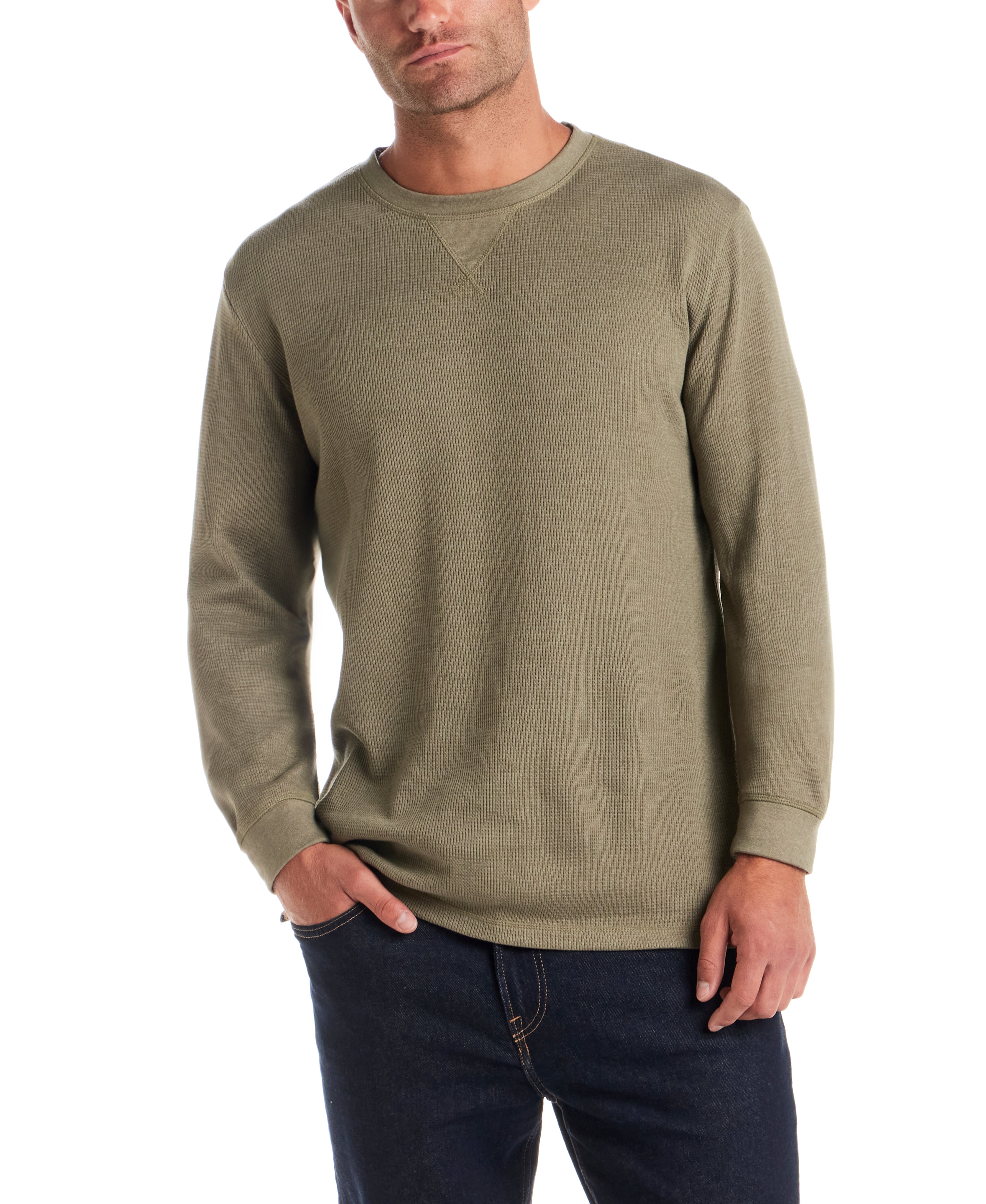 Long Sleeve Waffle Crew in Tea Leaf