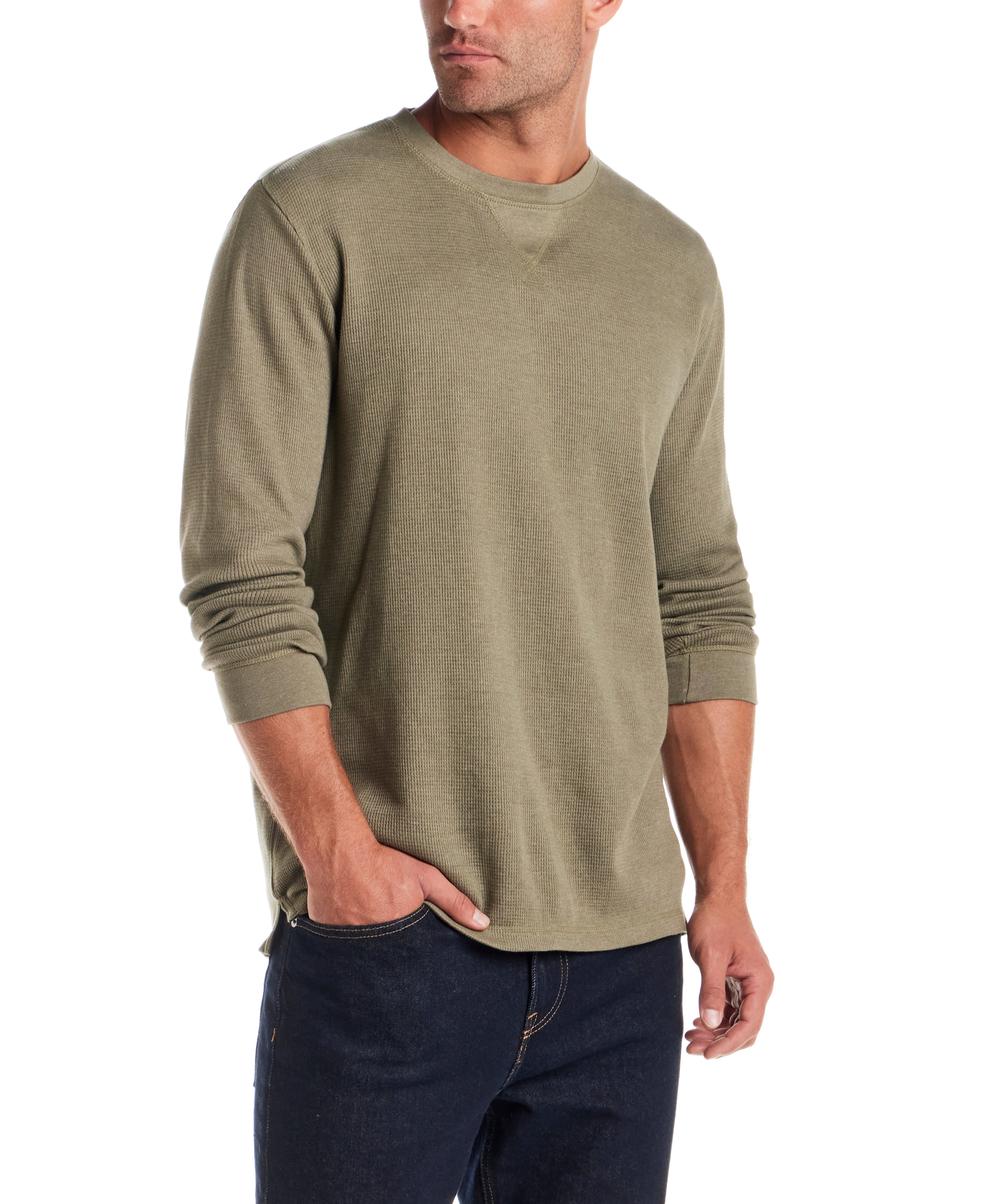 Long Sleeve Waffle Crew in Tea Leaf
