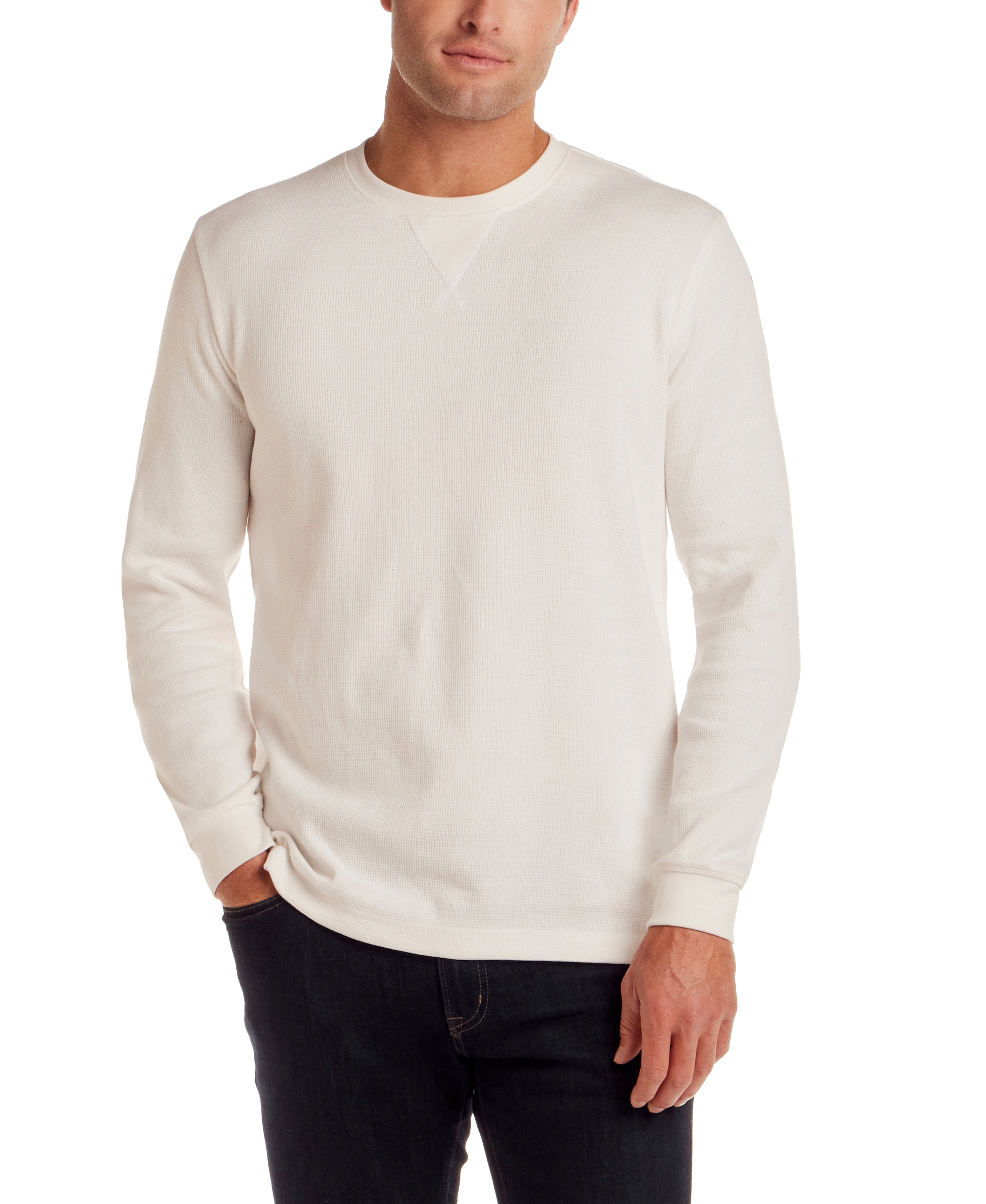 Long Sleeve Waffle Crew in White