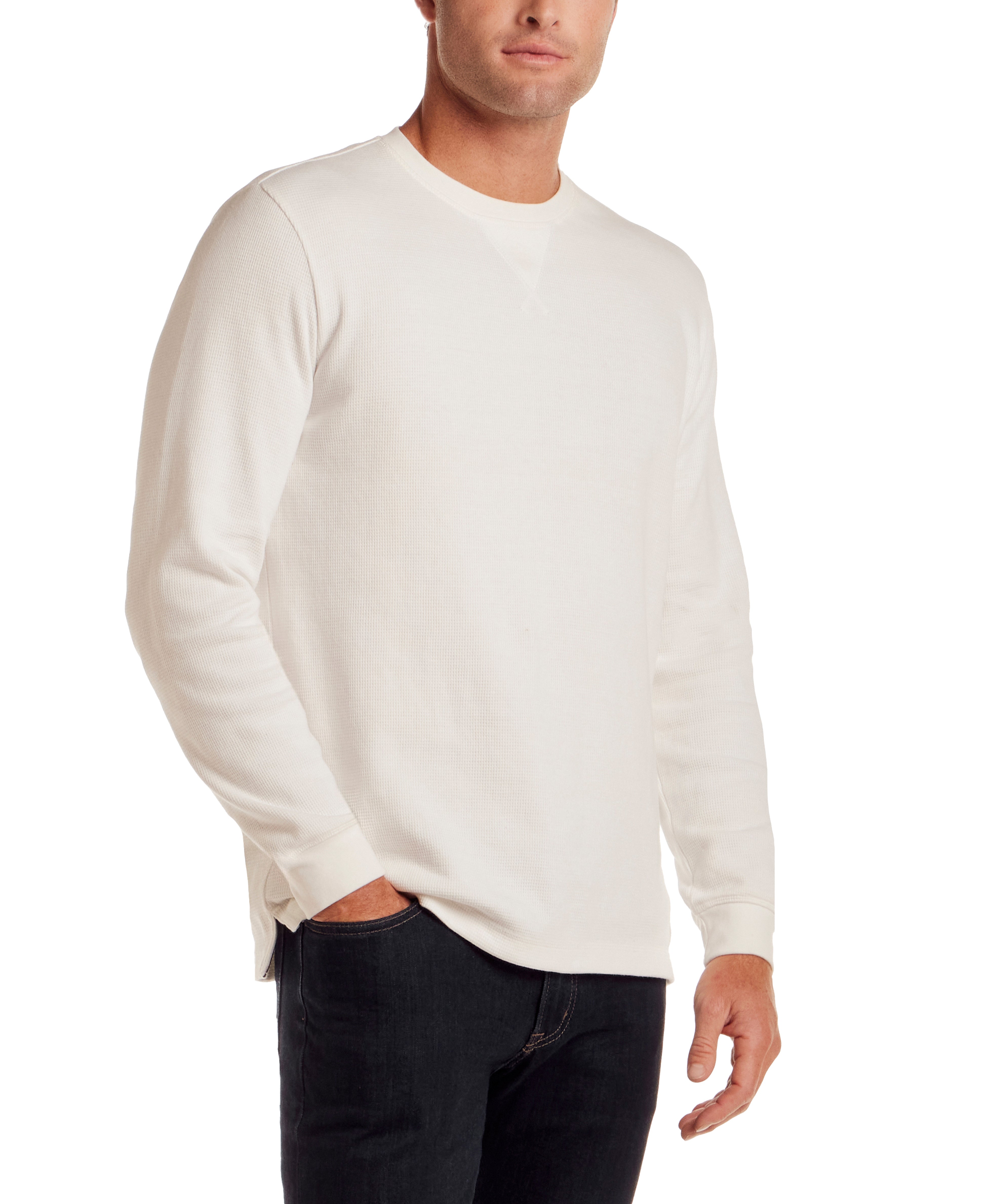 Long Sleeve Waffle Crew in White