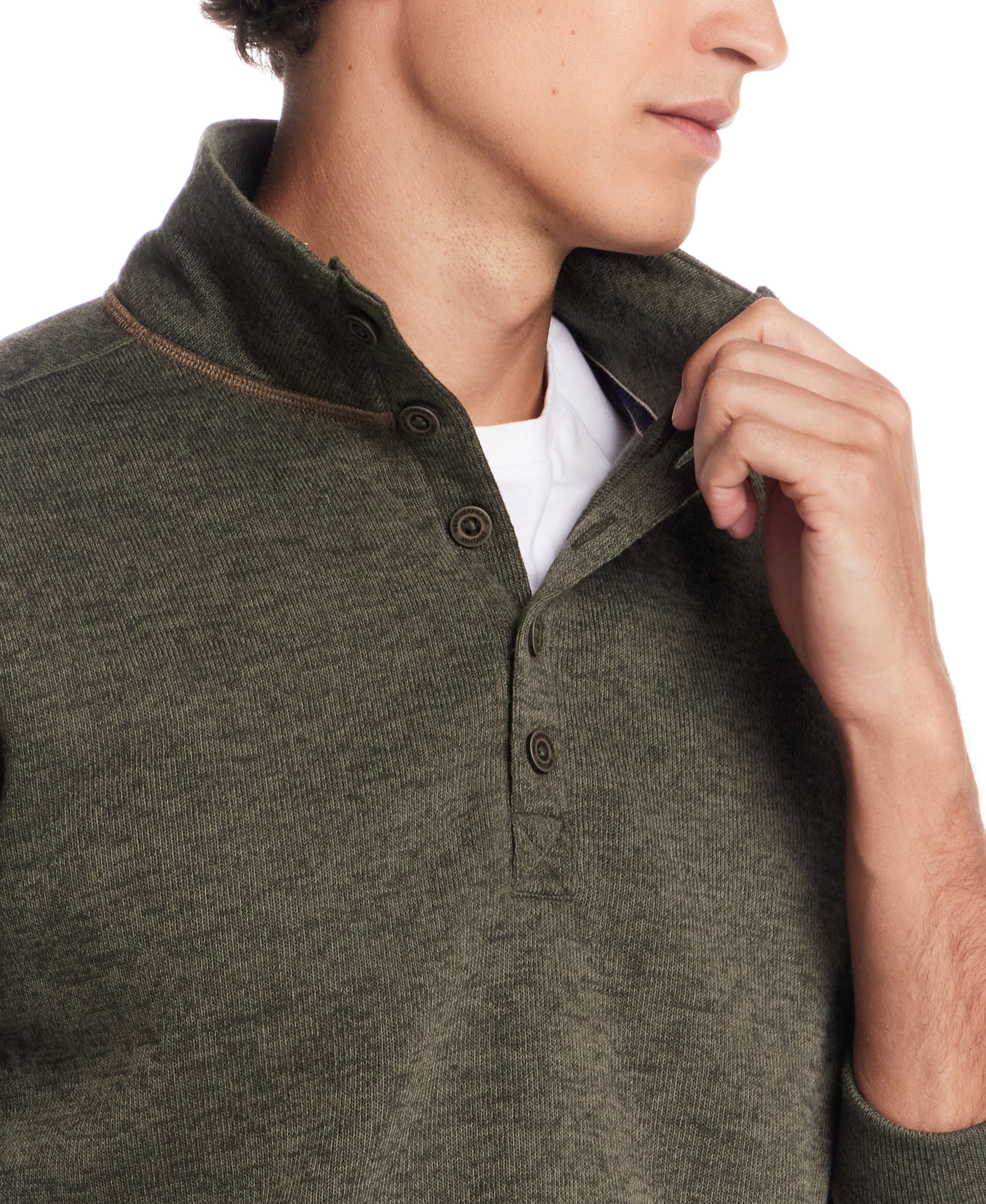Mock Neck Sweater Fleece Pullover in Kambaba Olive