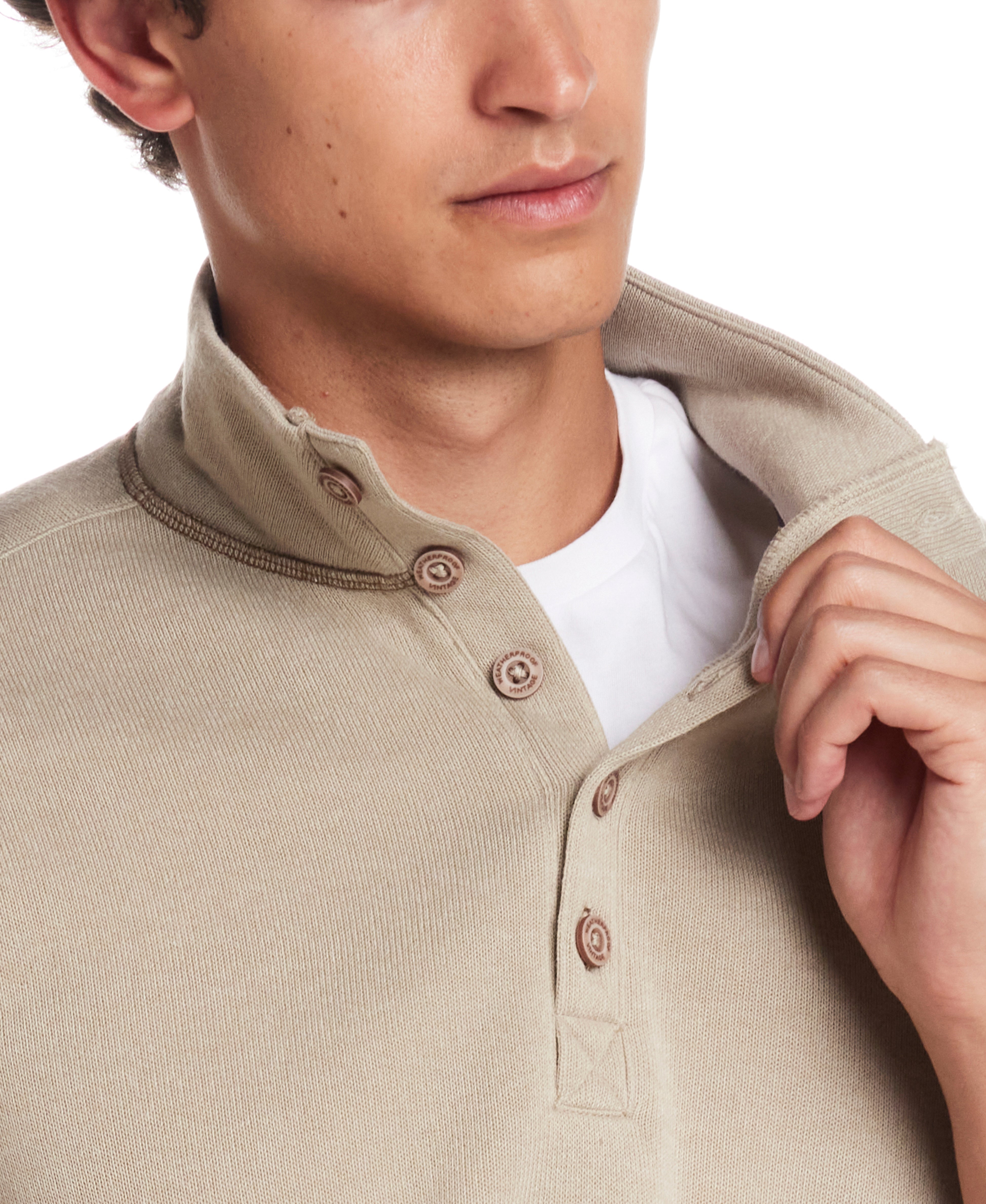 Mock Neck Sweater Fleece Pullover in Abbey Stone
