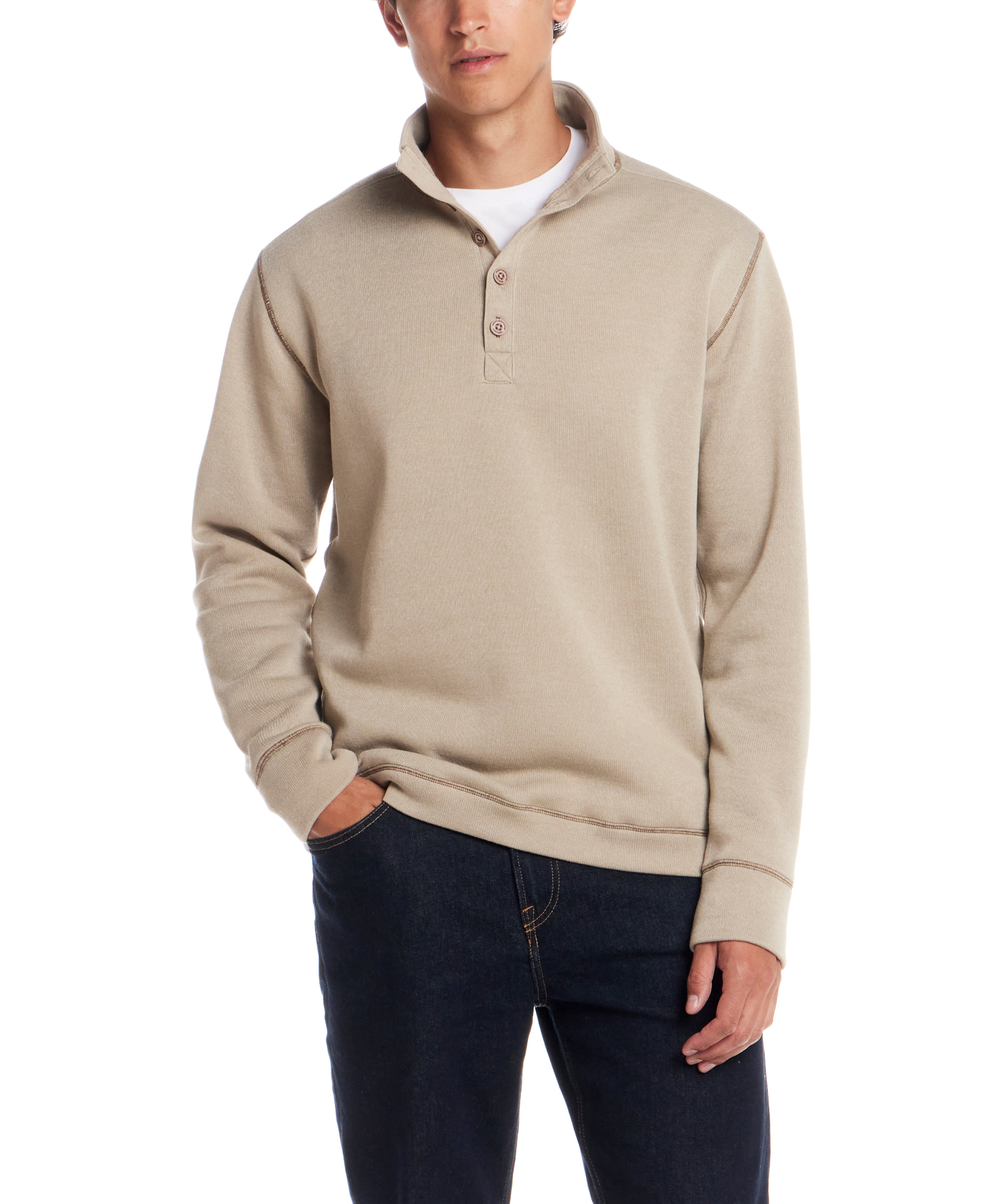 Mock Neck Sweater Fleece Pullover in Abbey Stone