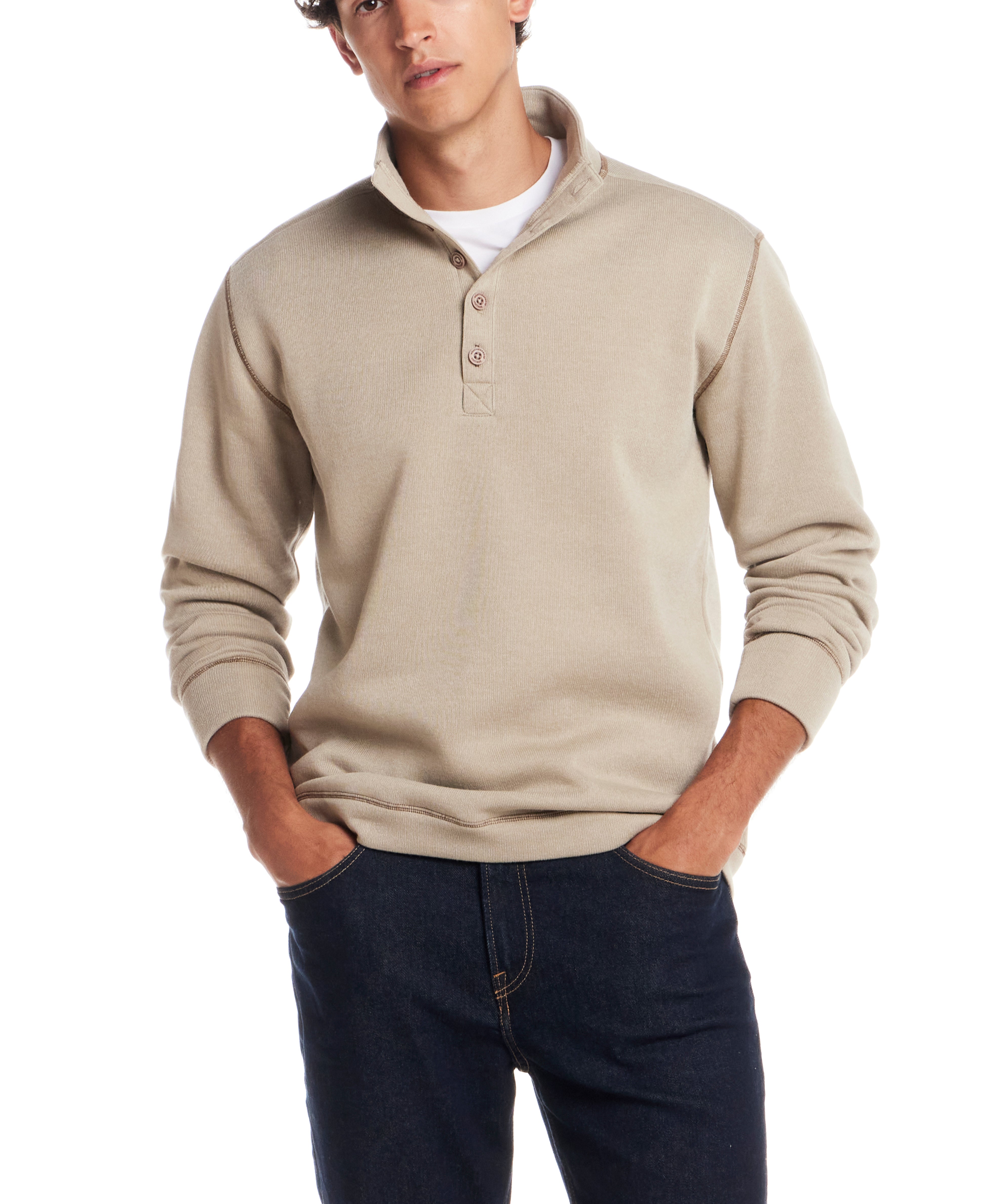Mock Neck Sweater Fleece Pullover in Abbey Stone