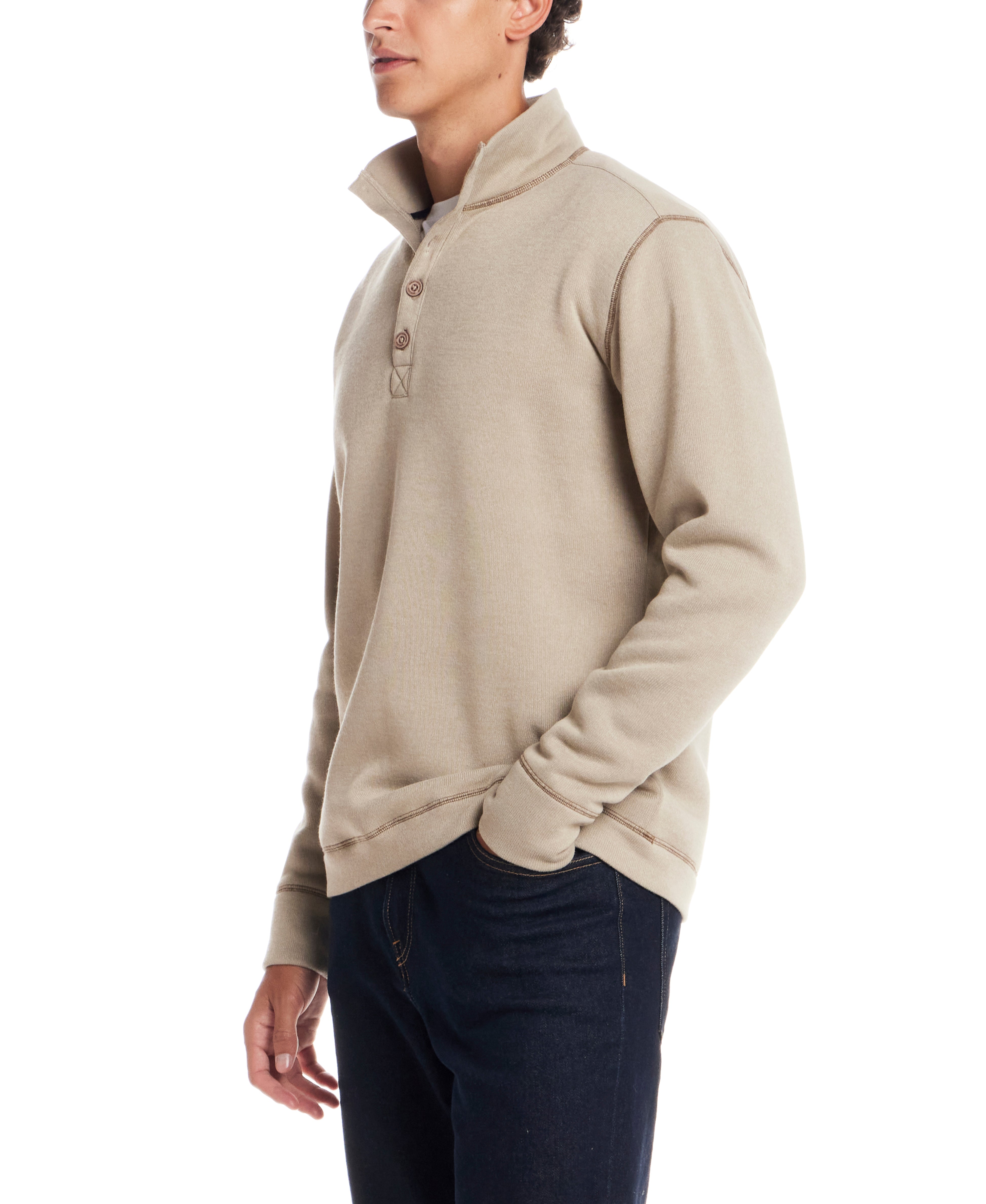 Mock Neck Sweater Fleece Pullover in Abbey Stone
