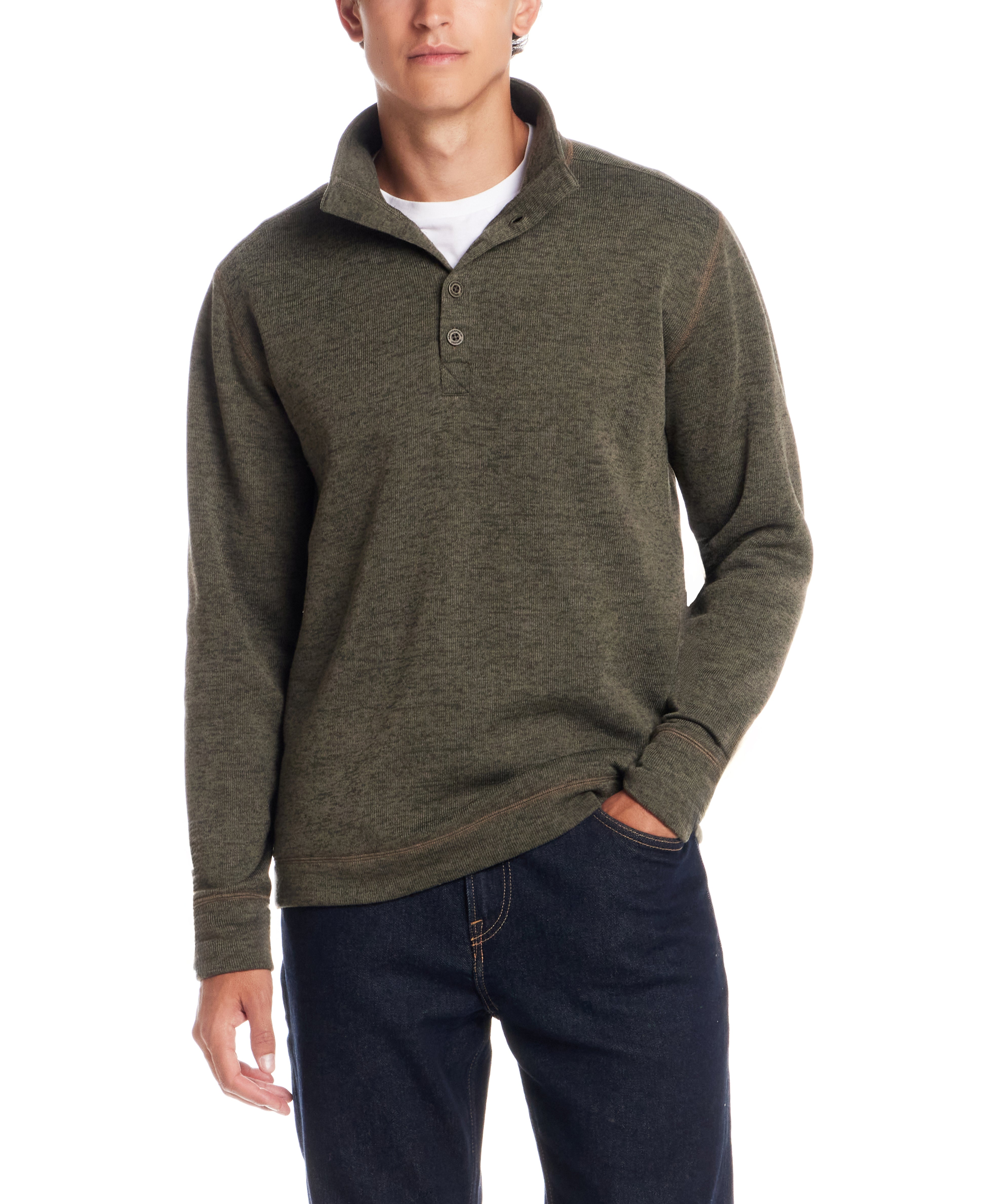 Mock Neck Sweater Fleece Pullover in Kambaba Olive