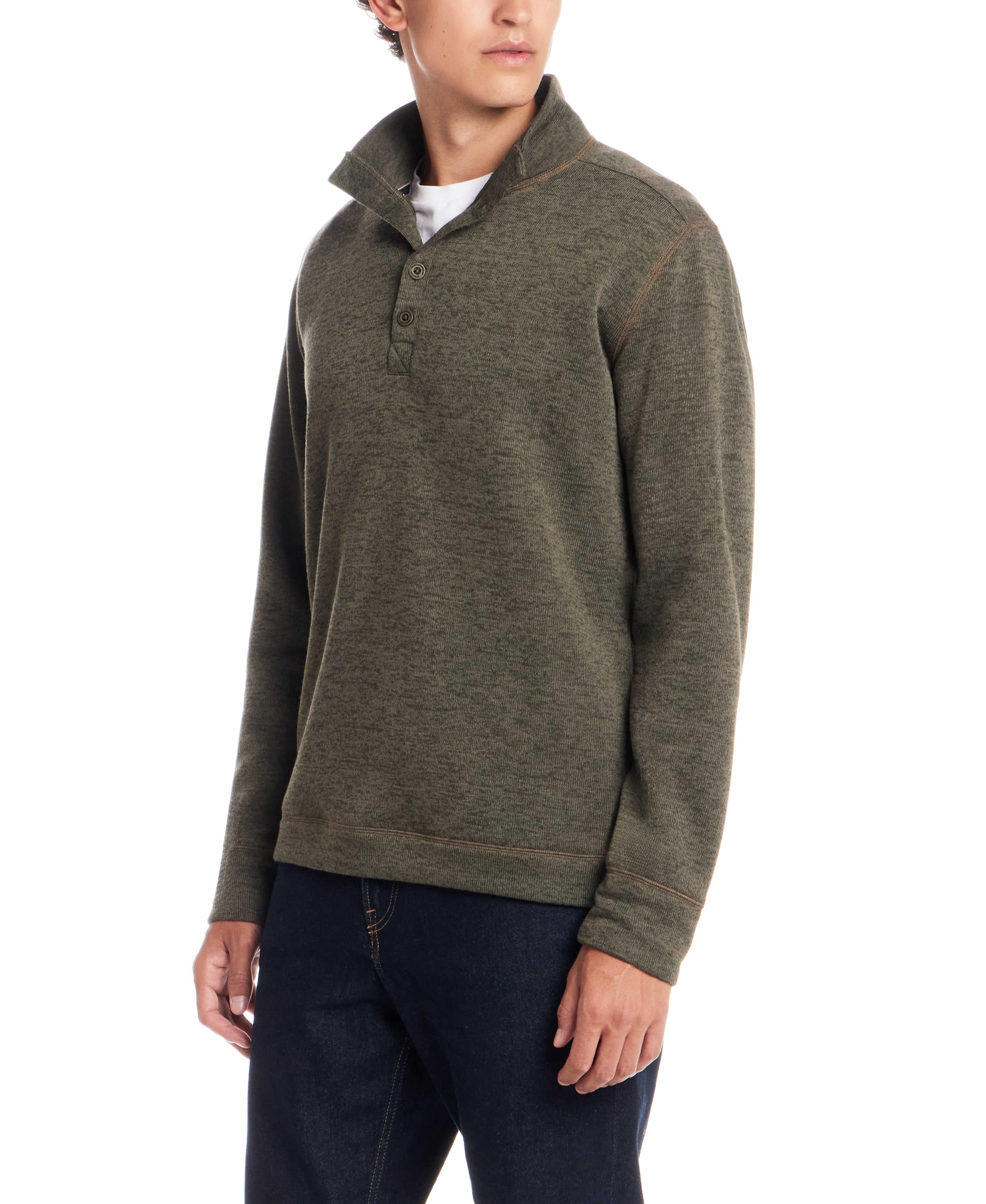 Mock Neck Sweater Fleece Pullover in Kambaba Olive