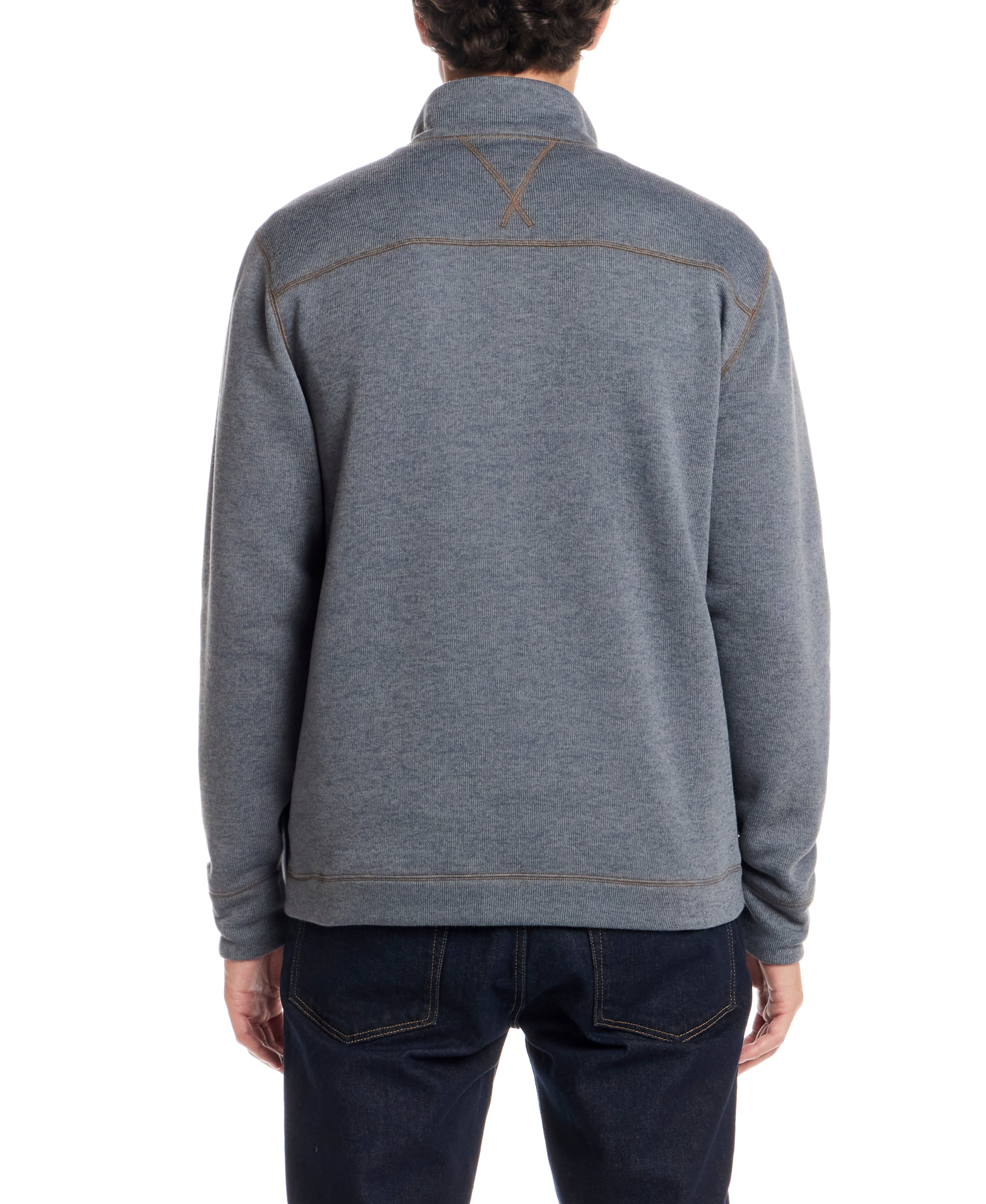 Mock Neck Sweater Fleece Pullover in Storm Blue