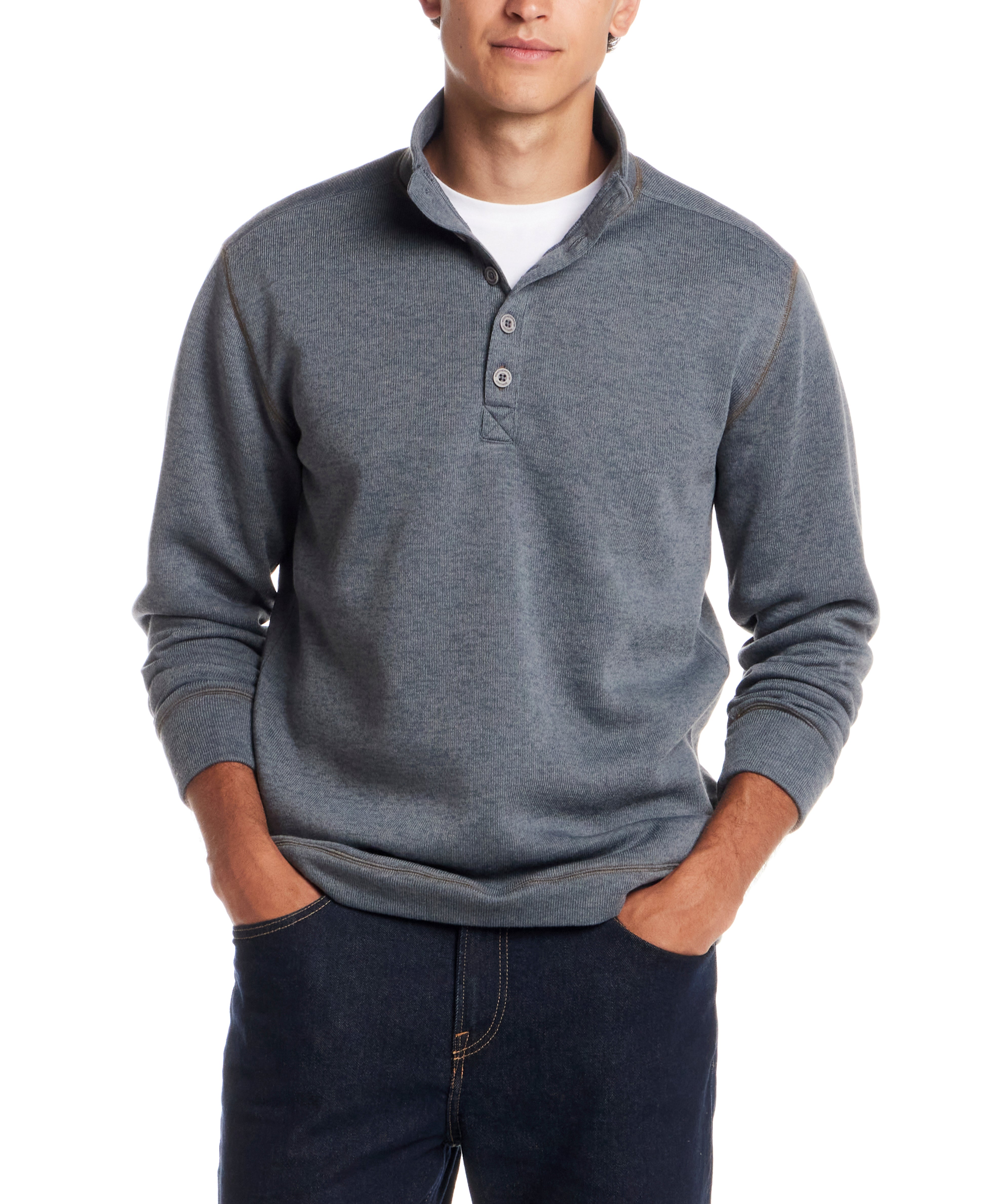 Mock Neck Sweater Fleece Pullover in Storm Blue