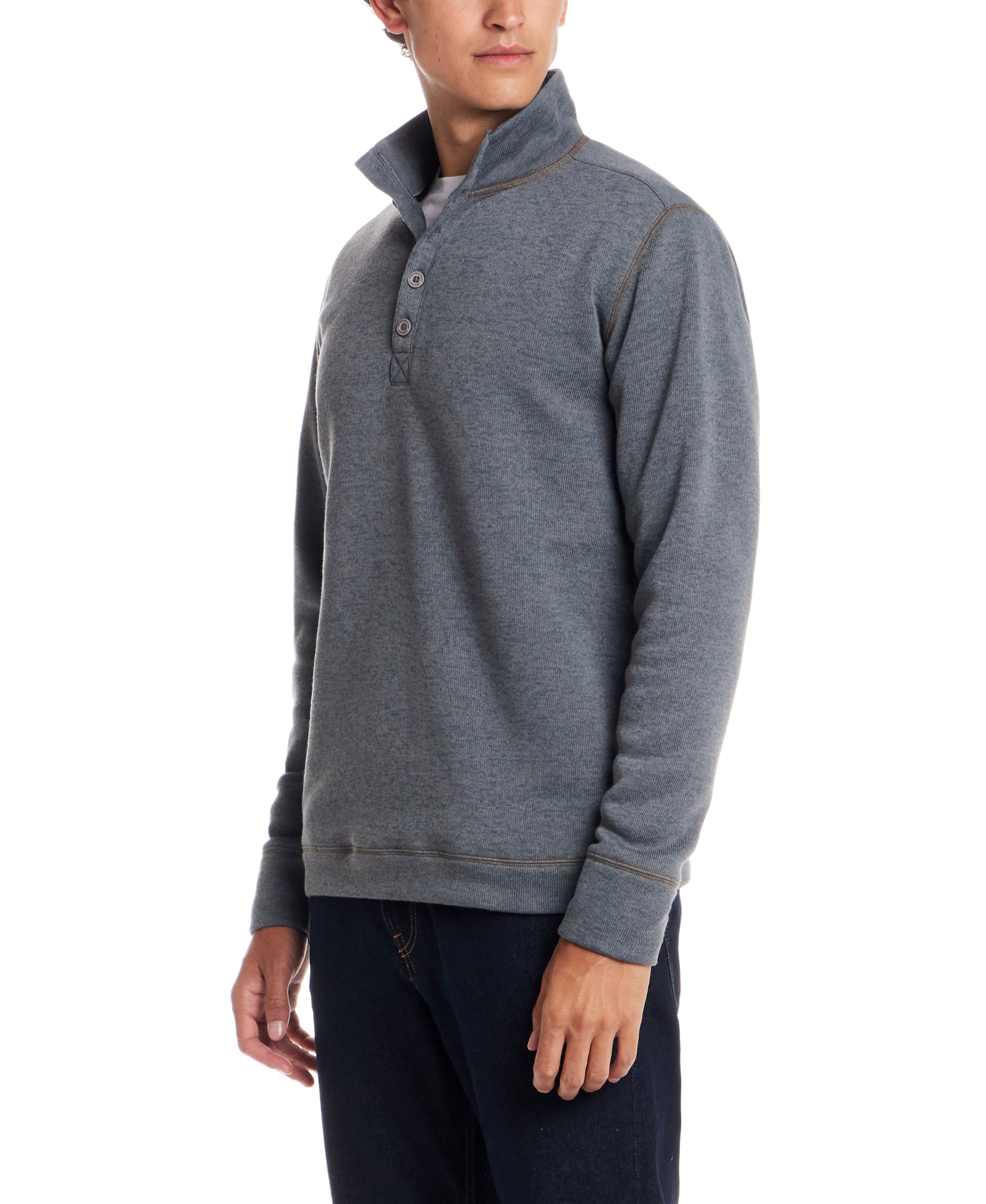 Mock Neck Sweater Fleece Pullover in Storm Blue