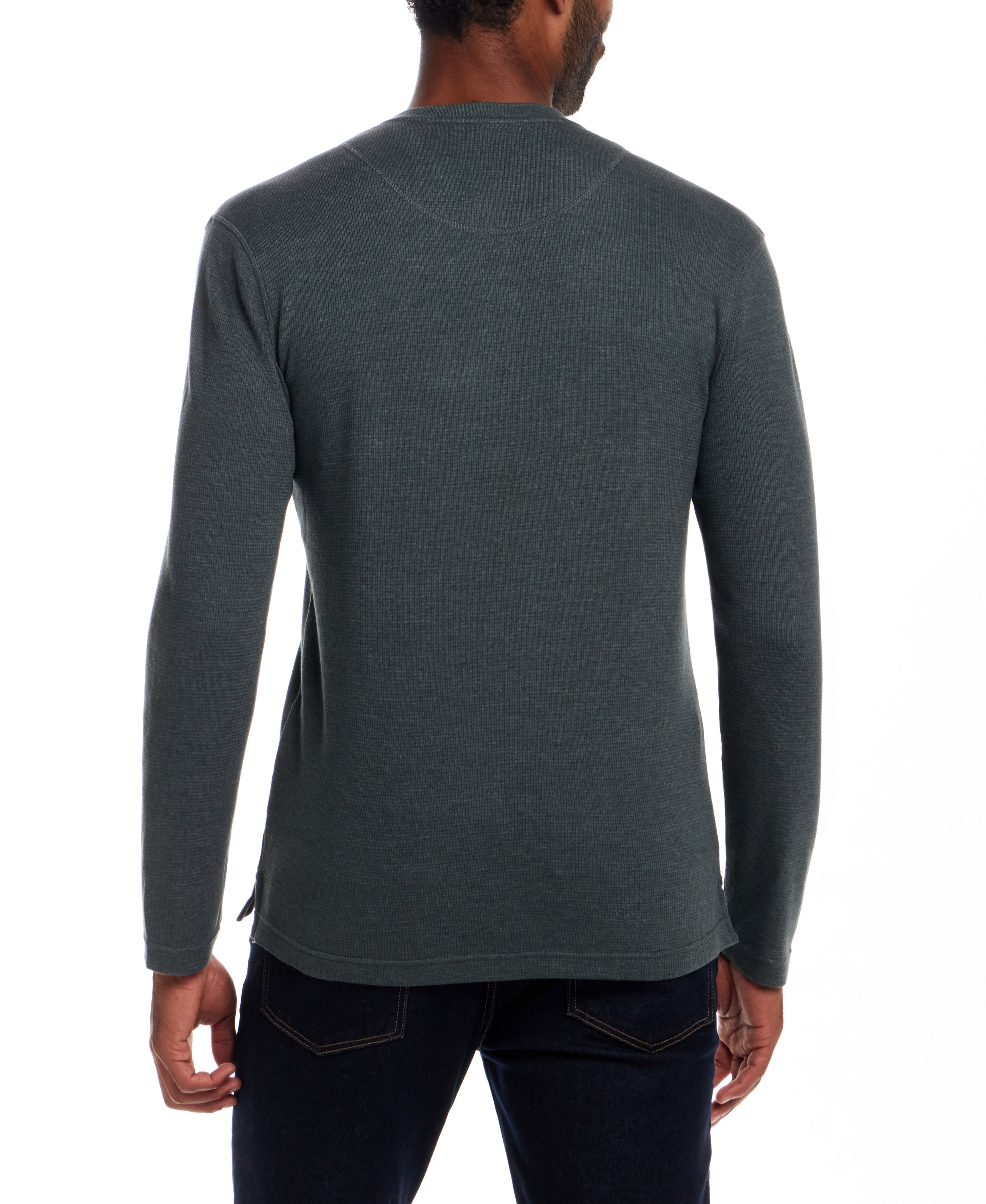 Long Sleeve Waffle Henley in Heather Scarab