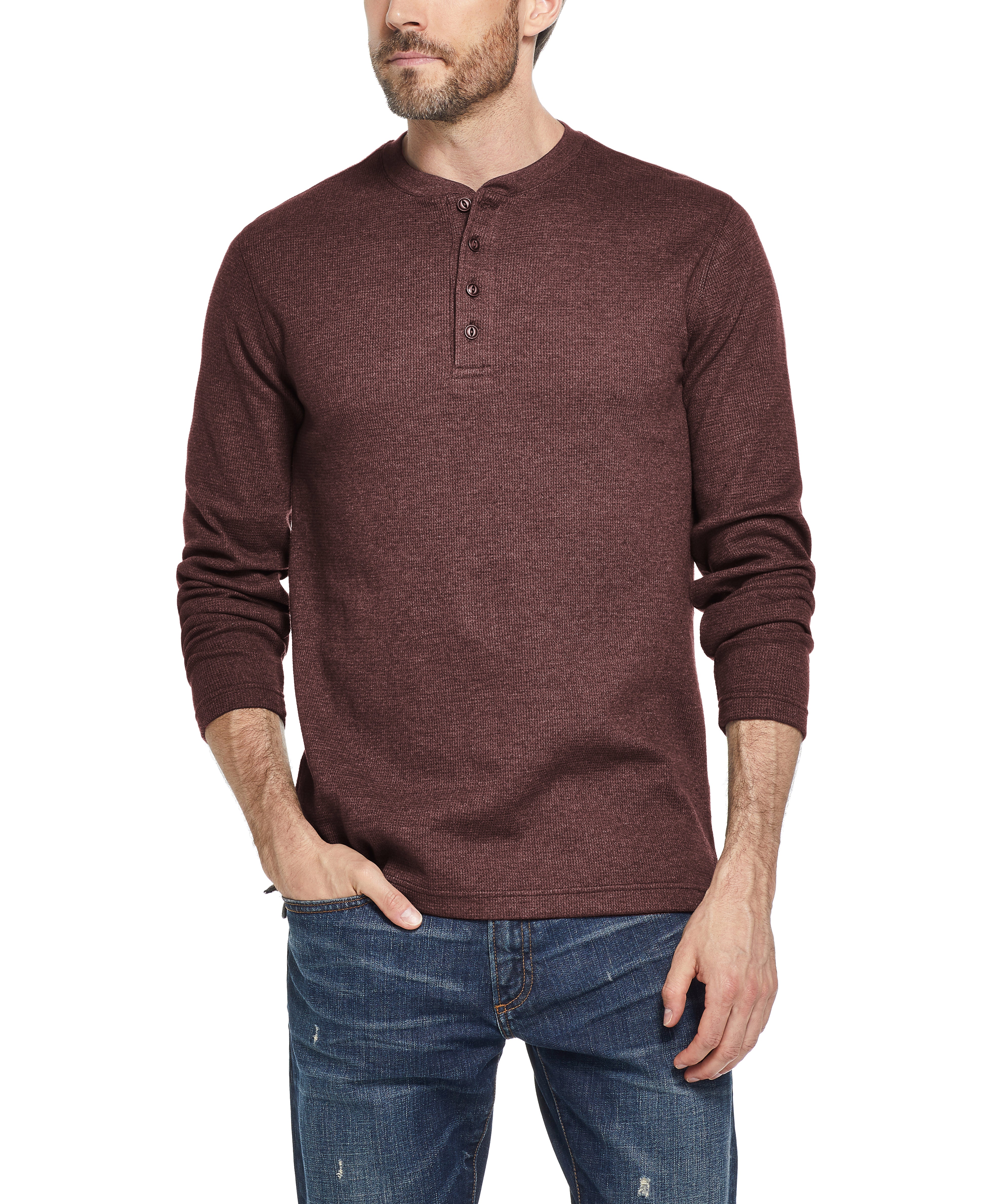 Long Sleeve Waffle Henley in Port Royal