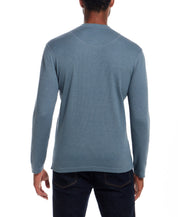 Long Sleeve Waffle Henley in Storm Blue