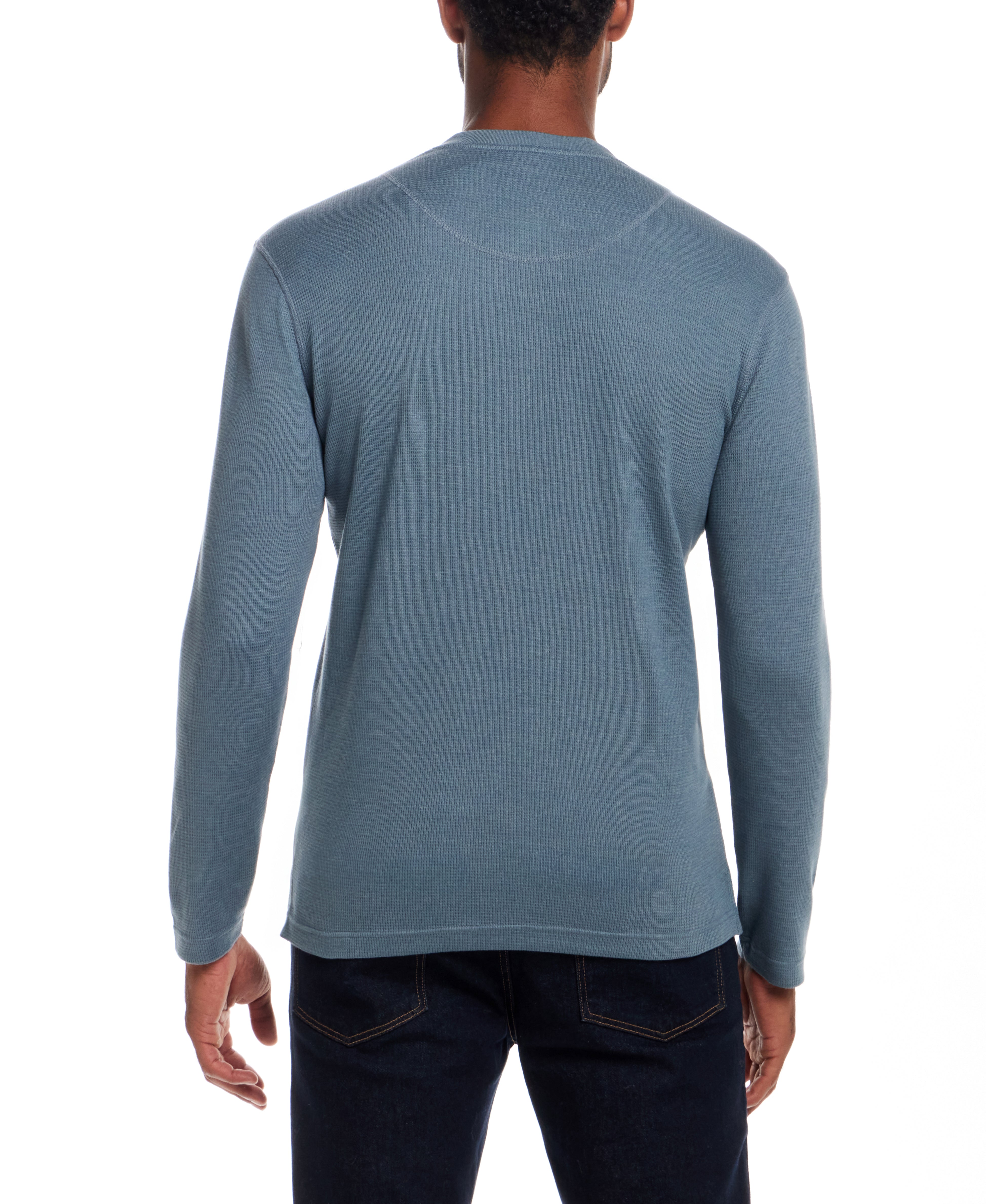 Long Sleeve Waffle Henley in Storm Blue